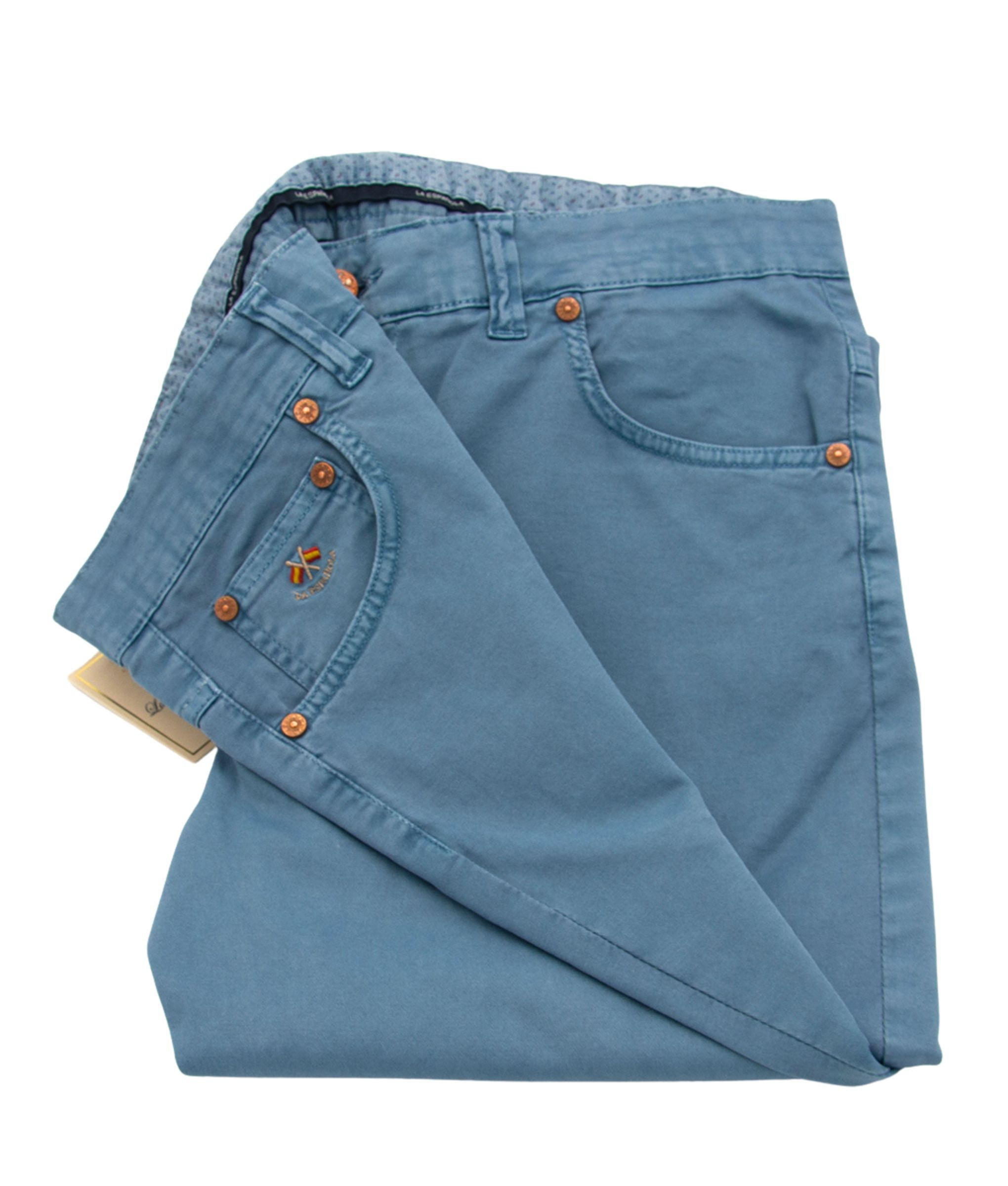 PANTALÓN 5 BOLSILLOS ALGODÓN LAVADO AZUL SERIE 10770