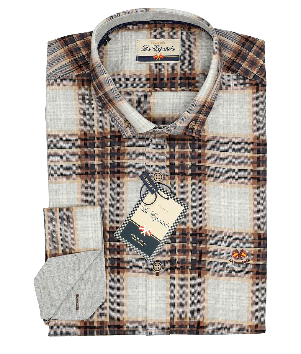 Camisa algodón cuadros y puño combinado serie 56048