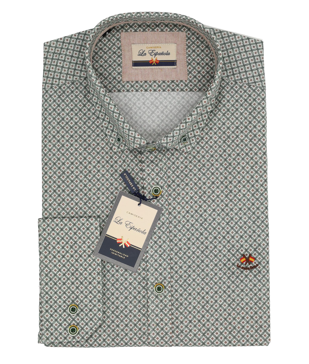 Serie 56078 Camisa algodón estampado y cuello botón hombre