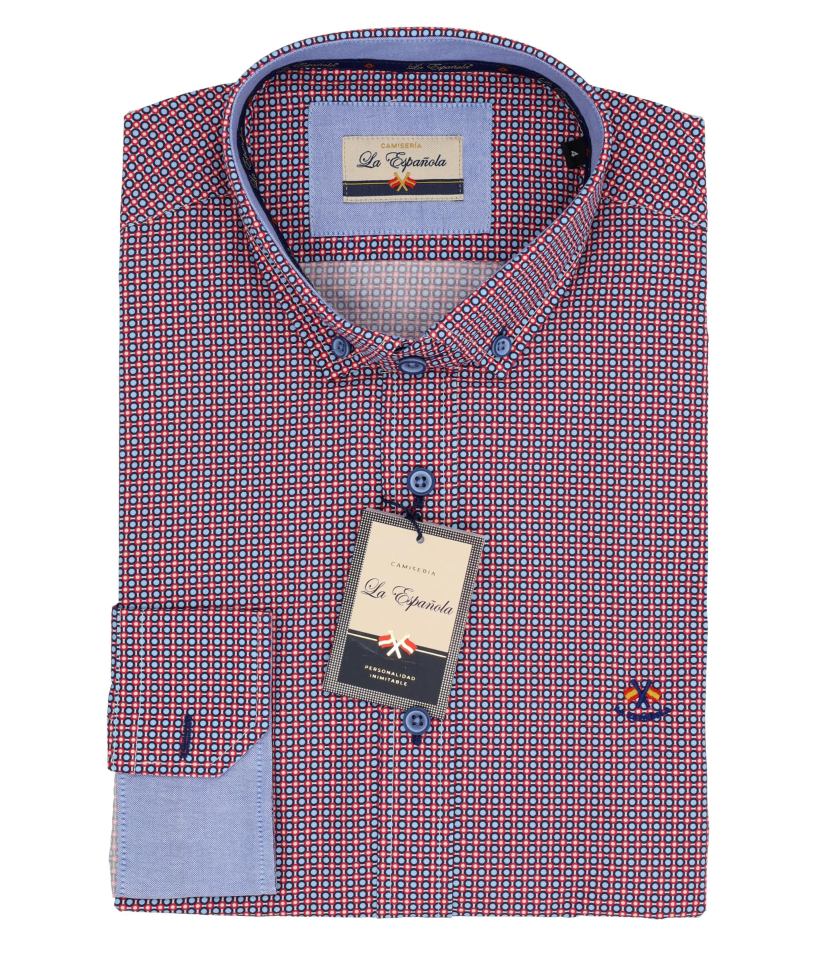 Serie 56036 Camisa algodón estampado y cuello botón hombre