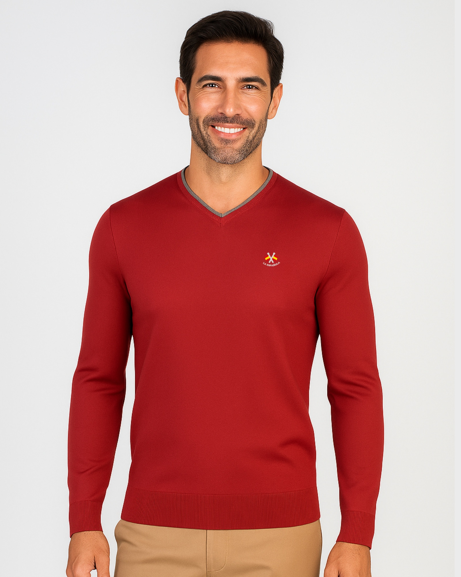 Serie 10916 Suéter básico cuello pico color rojo