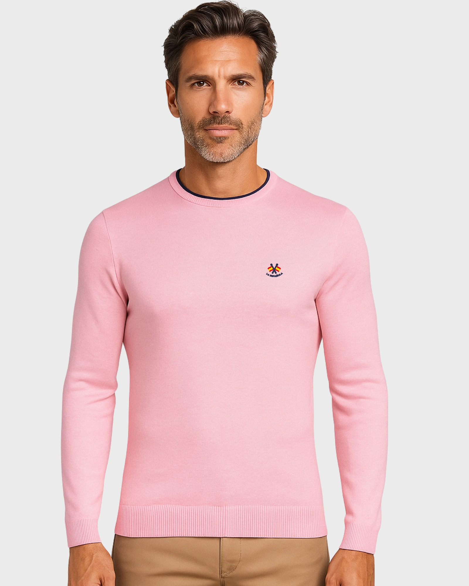 Serie 10917 Suéter básico cuello caja color rosa