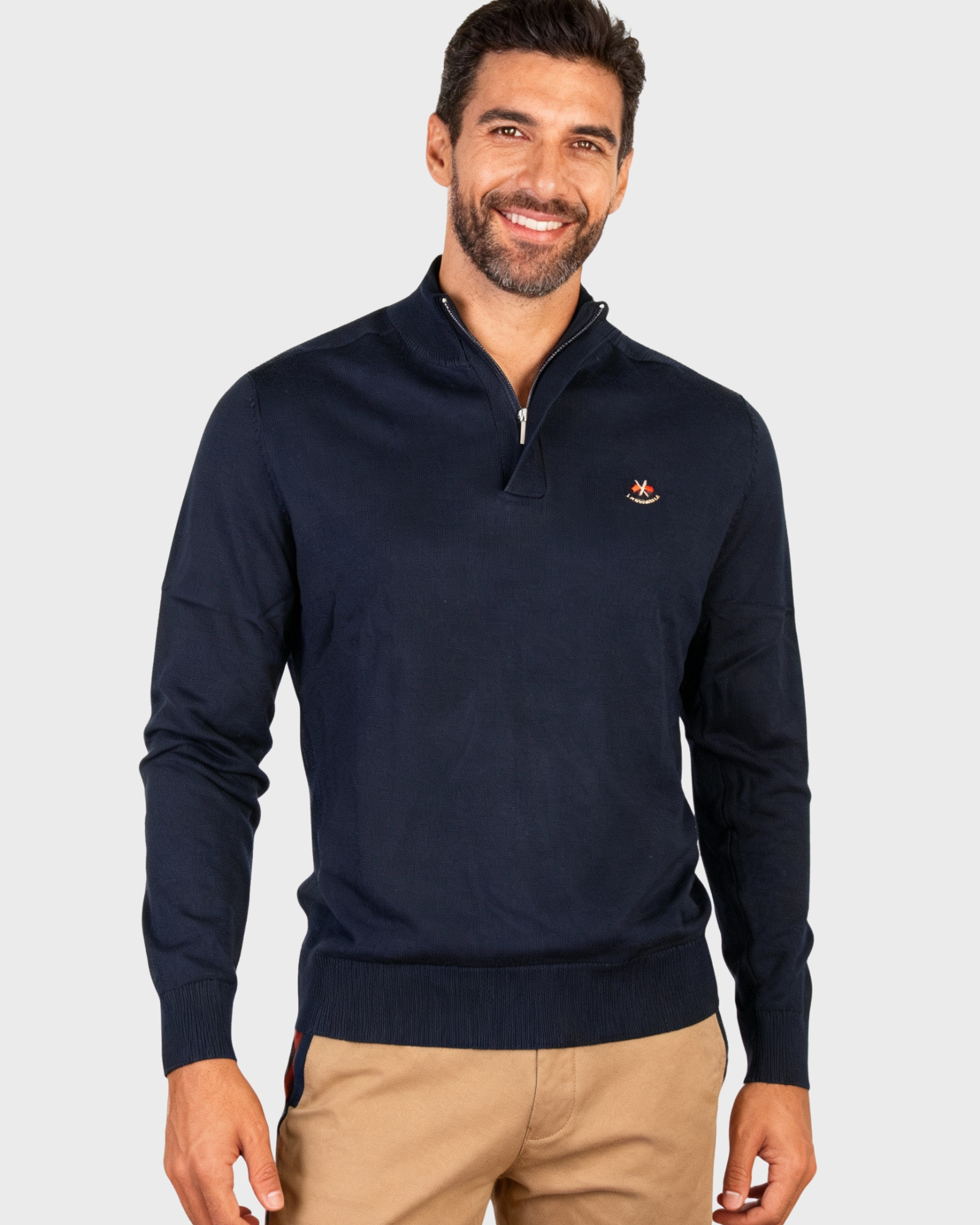 10921 Suéter cuello polo cremallera color azul marino