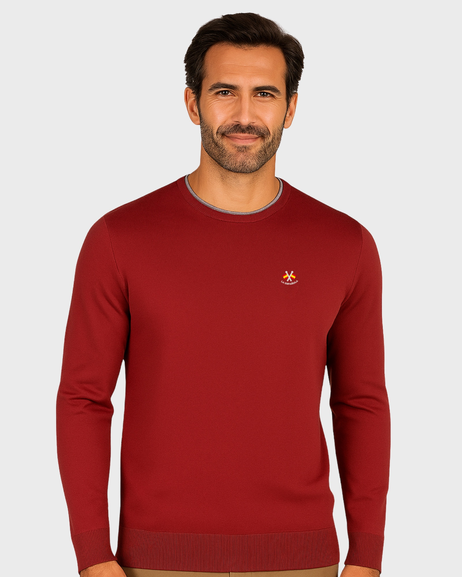 Serie 10917 Suéter básico cuello caja color rojo