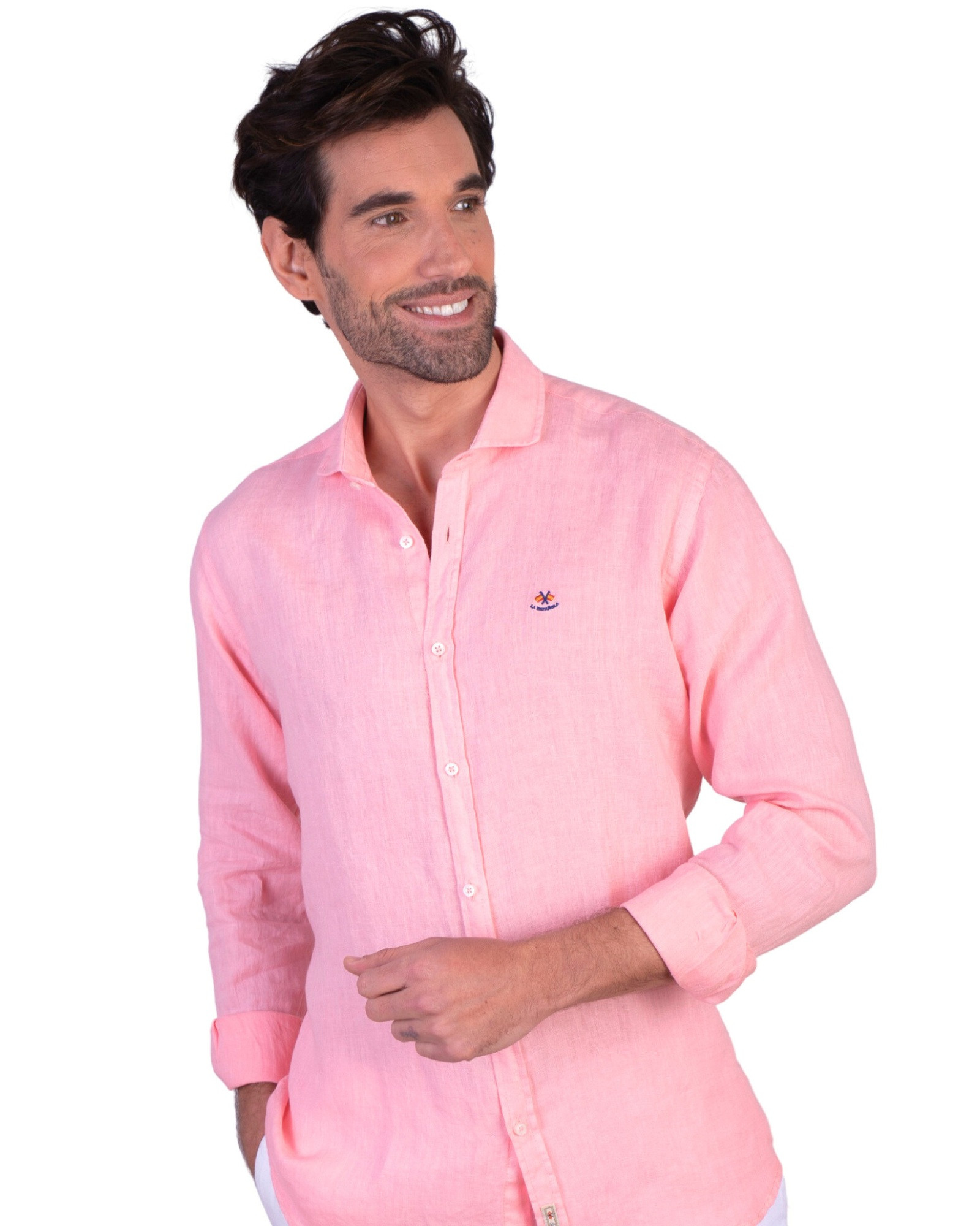 Serie 56143 Camisa lino lisa cuello italiano