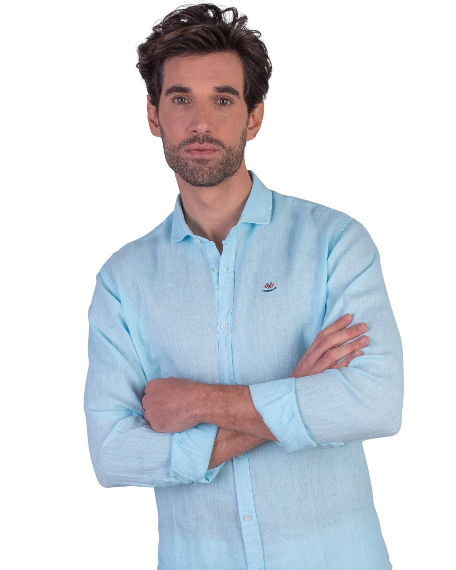 Serie 56143 Camisa lino lisa cuello italiano