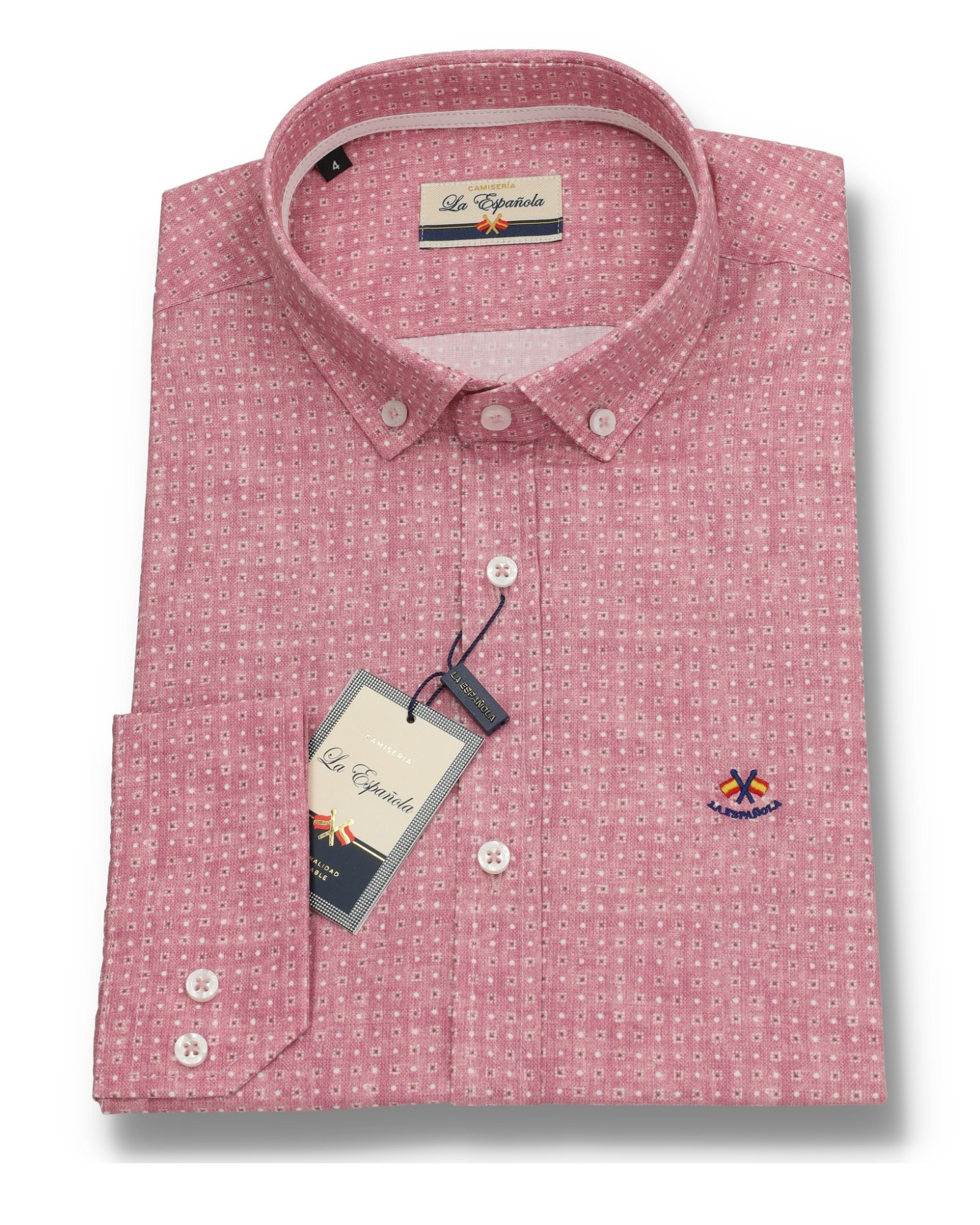 Serie 56537 Camisa algodón microestampado cuello botón color único