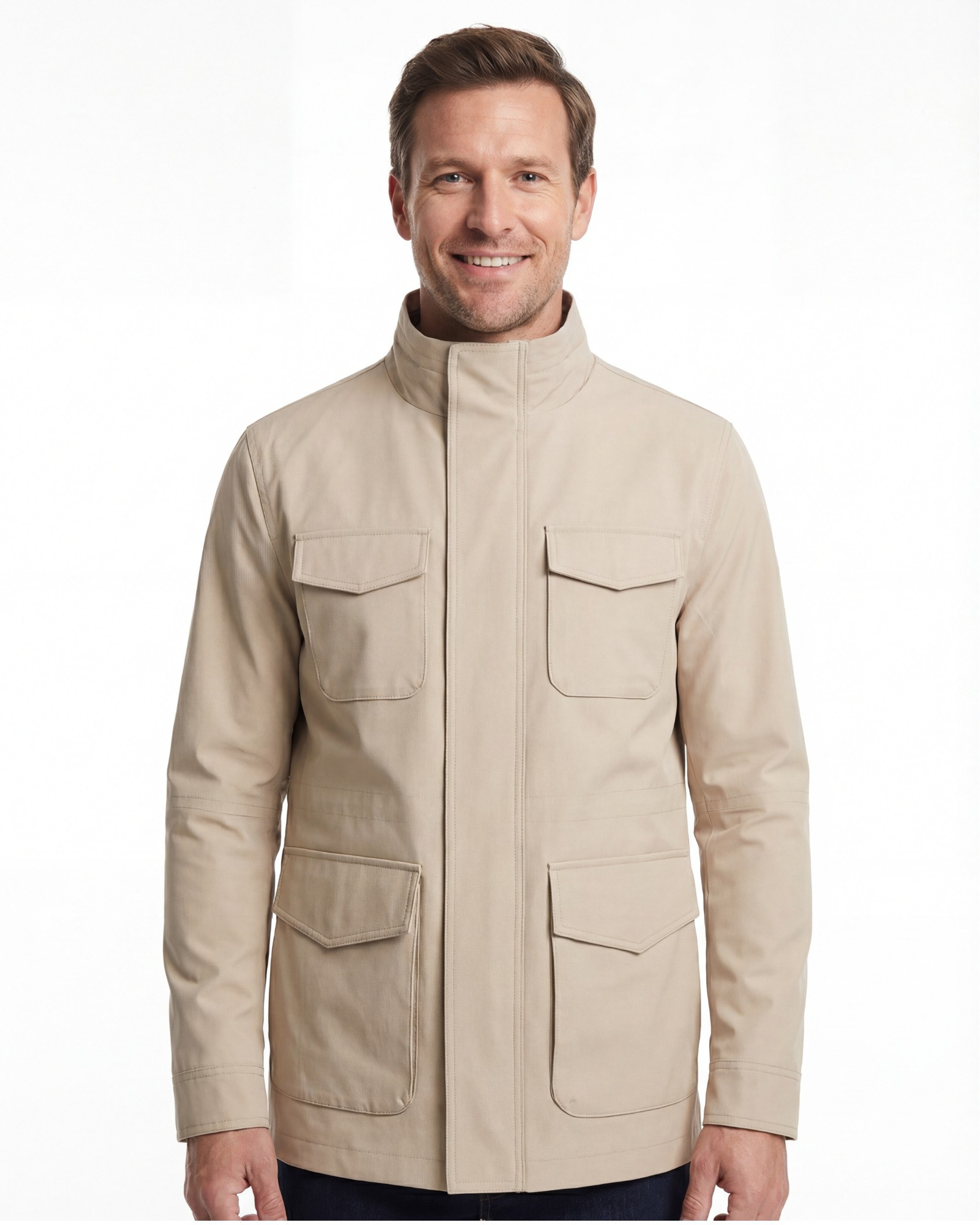 cazadora tejido tecnico tipo saharina forro interior estampado beige serie 10886
