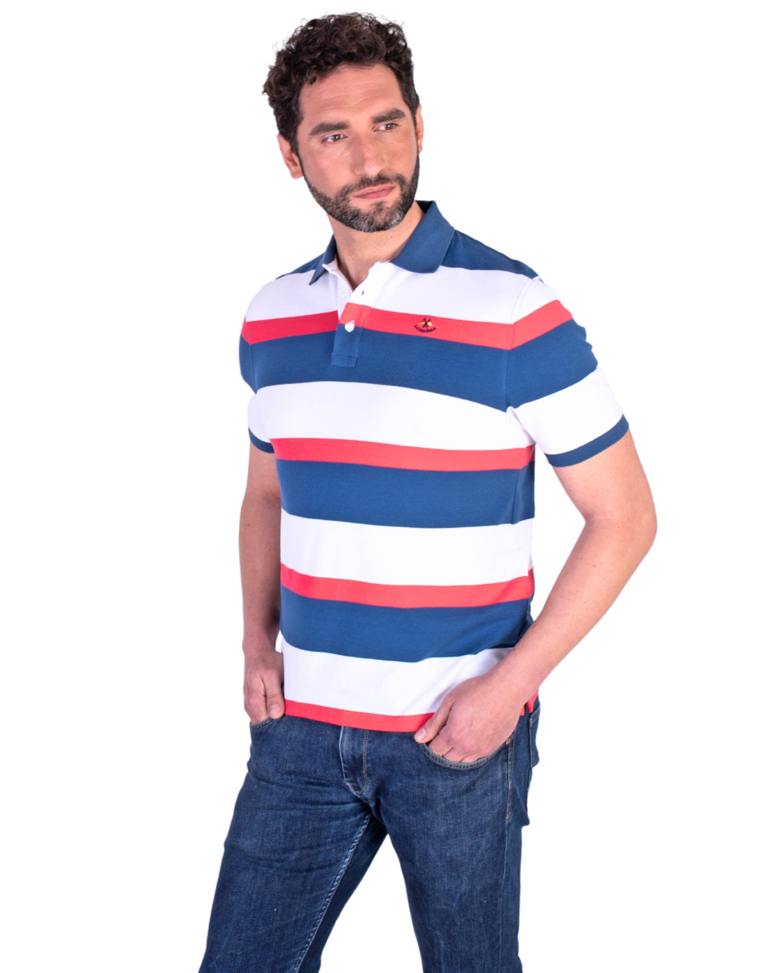 Serie 10870 Polo algodón manga corta rayas color único