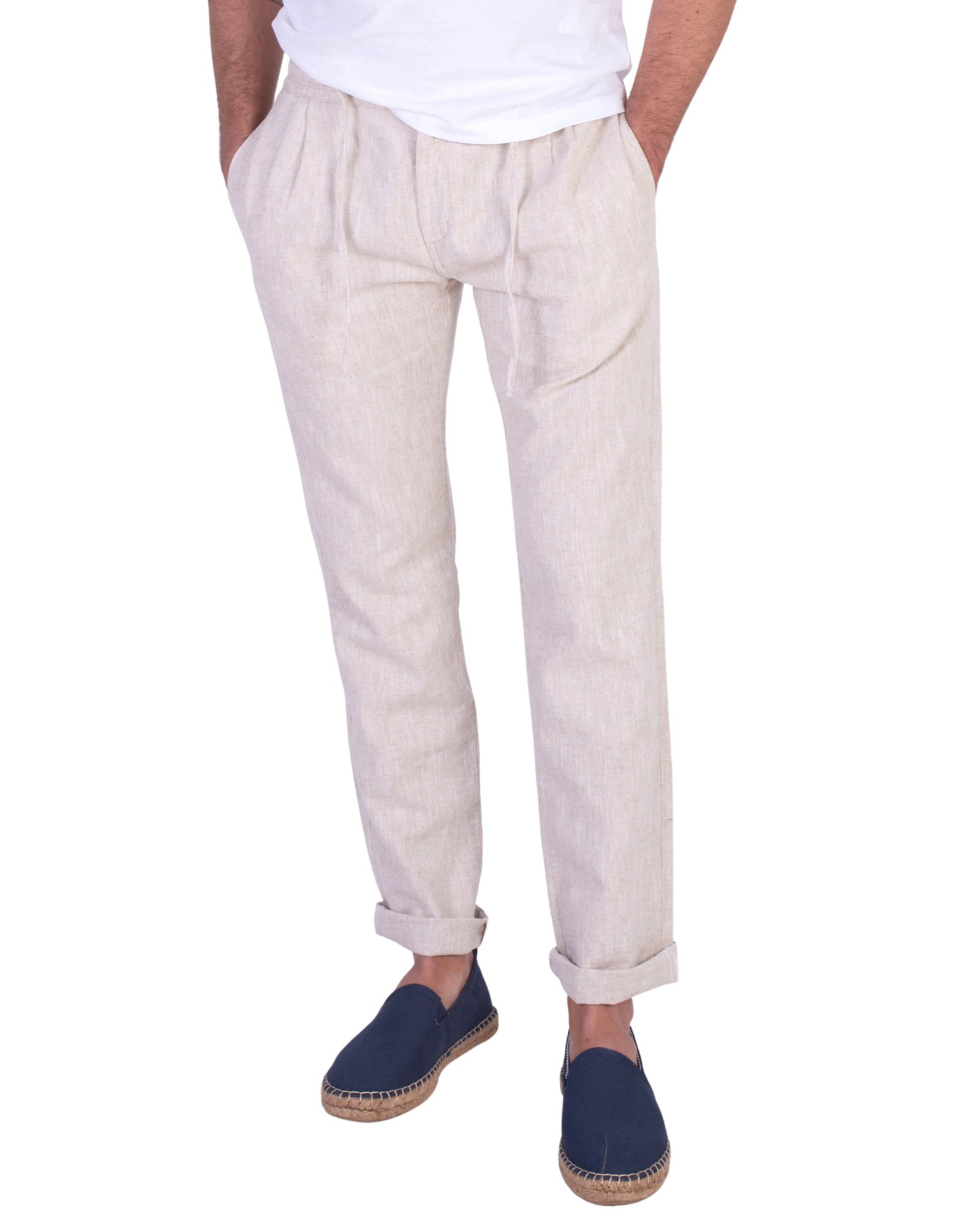 Pantalón lino con goma y cordón serie 10893