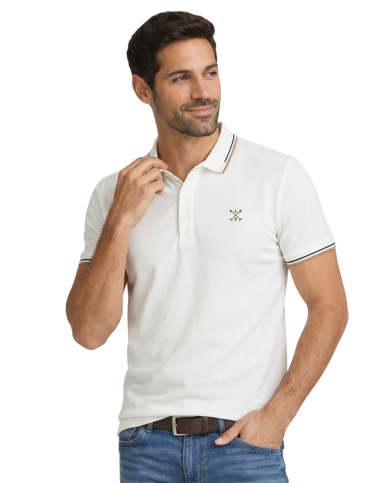 Polo manga corta tejido técnico cuadrillé 1 blanco serie 10963
