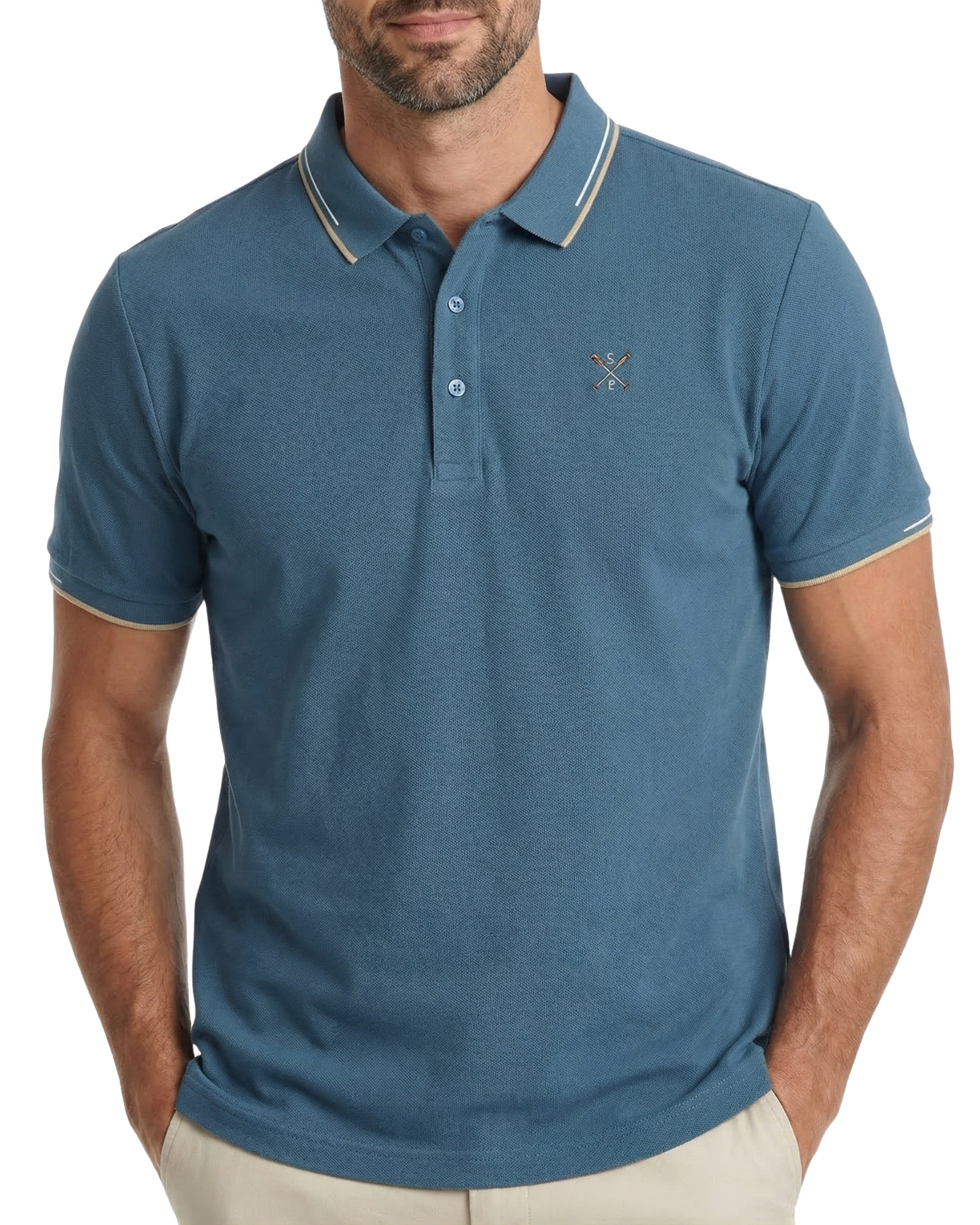 Polo manga corta tejido técnico cuadrillé 2 azul serie 10963