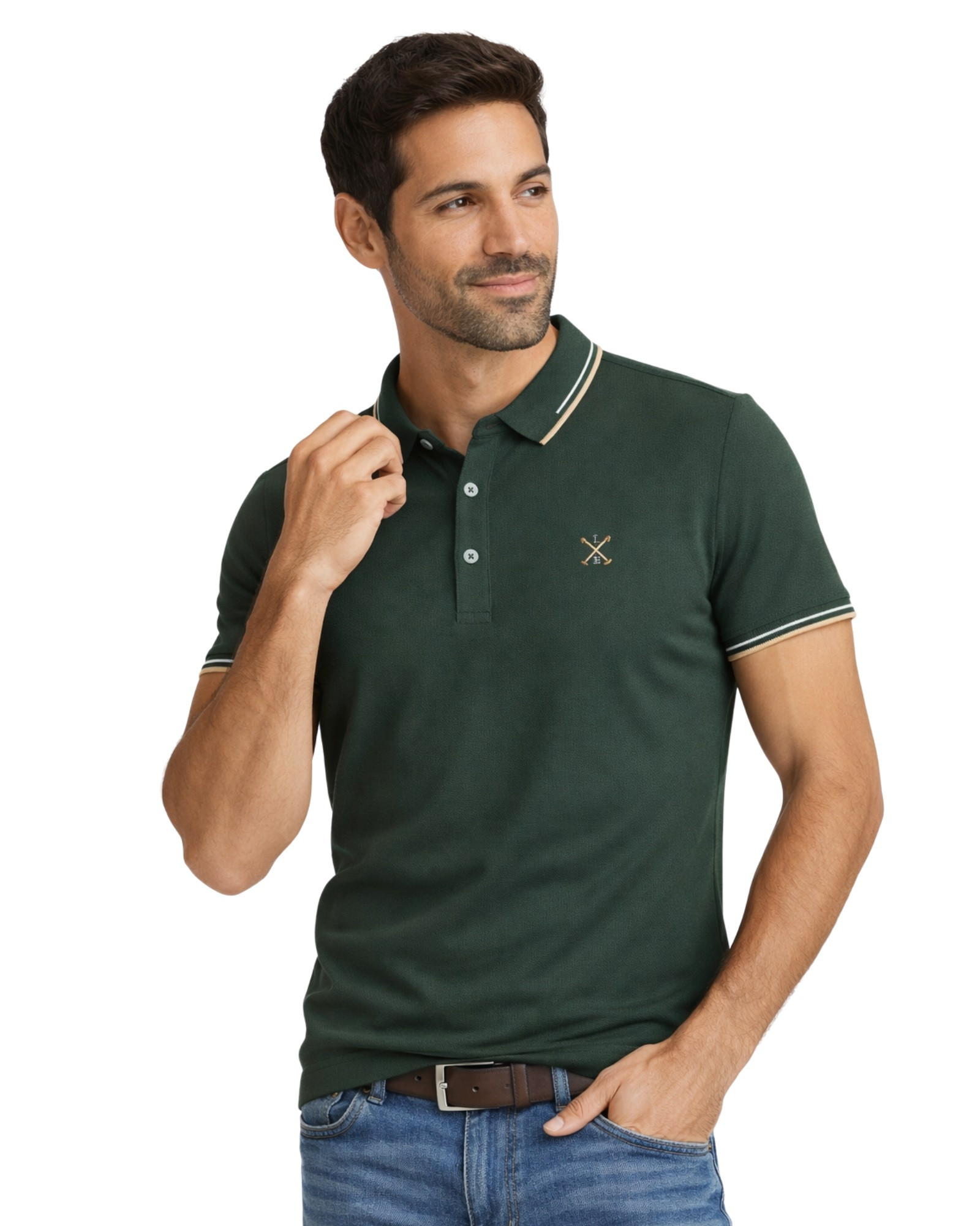 Serie 10963 Polo manga corta tejido técnico cuadrillé color 3 verde