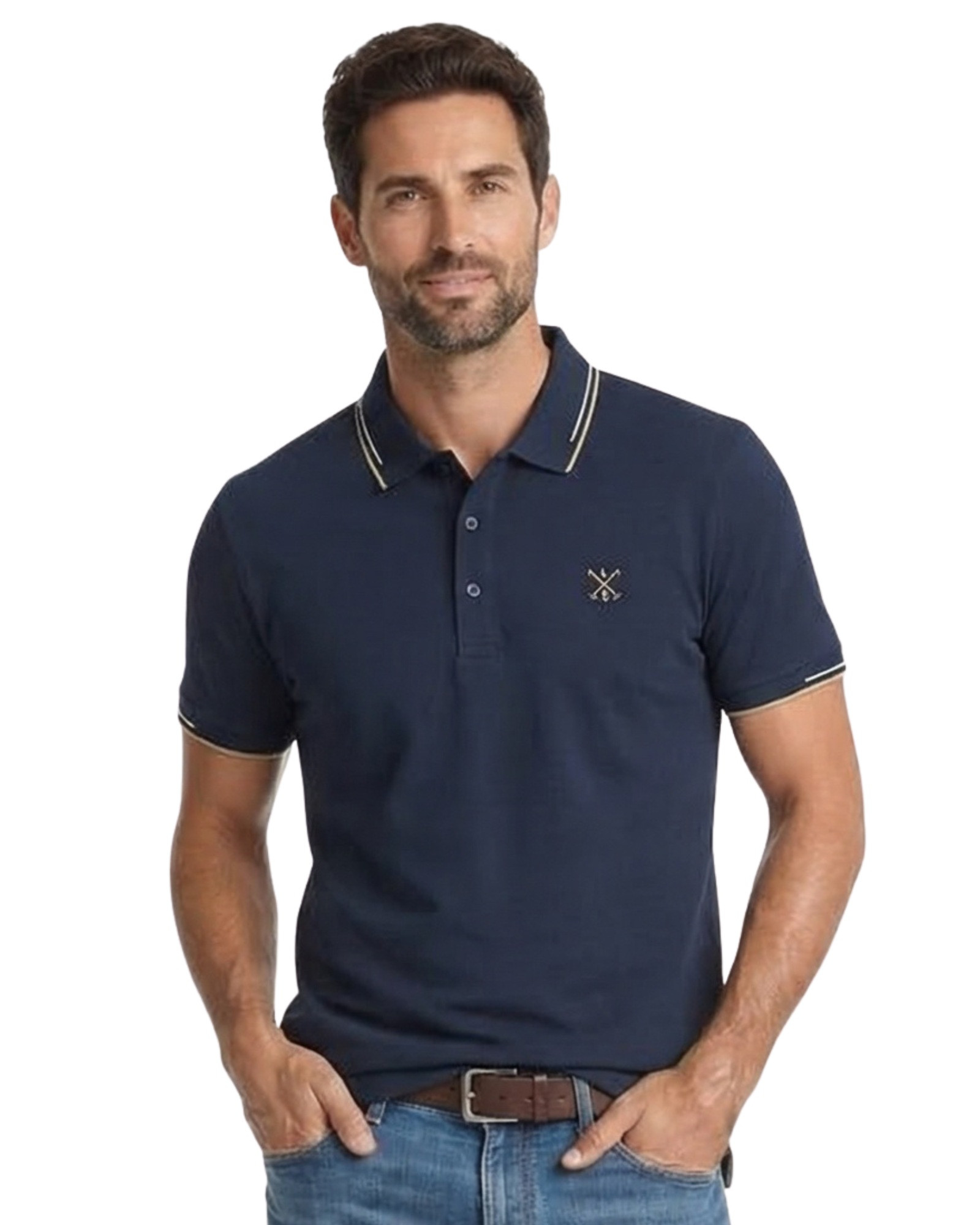 Polo manga corta tejido técnico cuadrillé 5 azul marino serie 10963