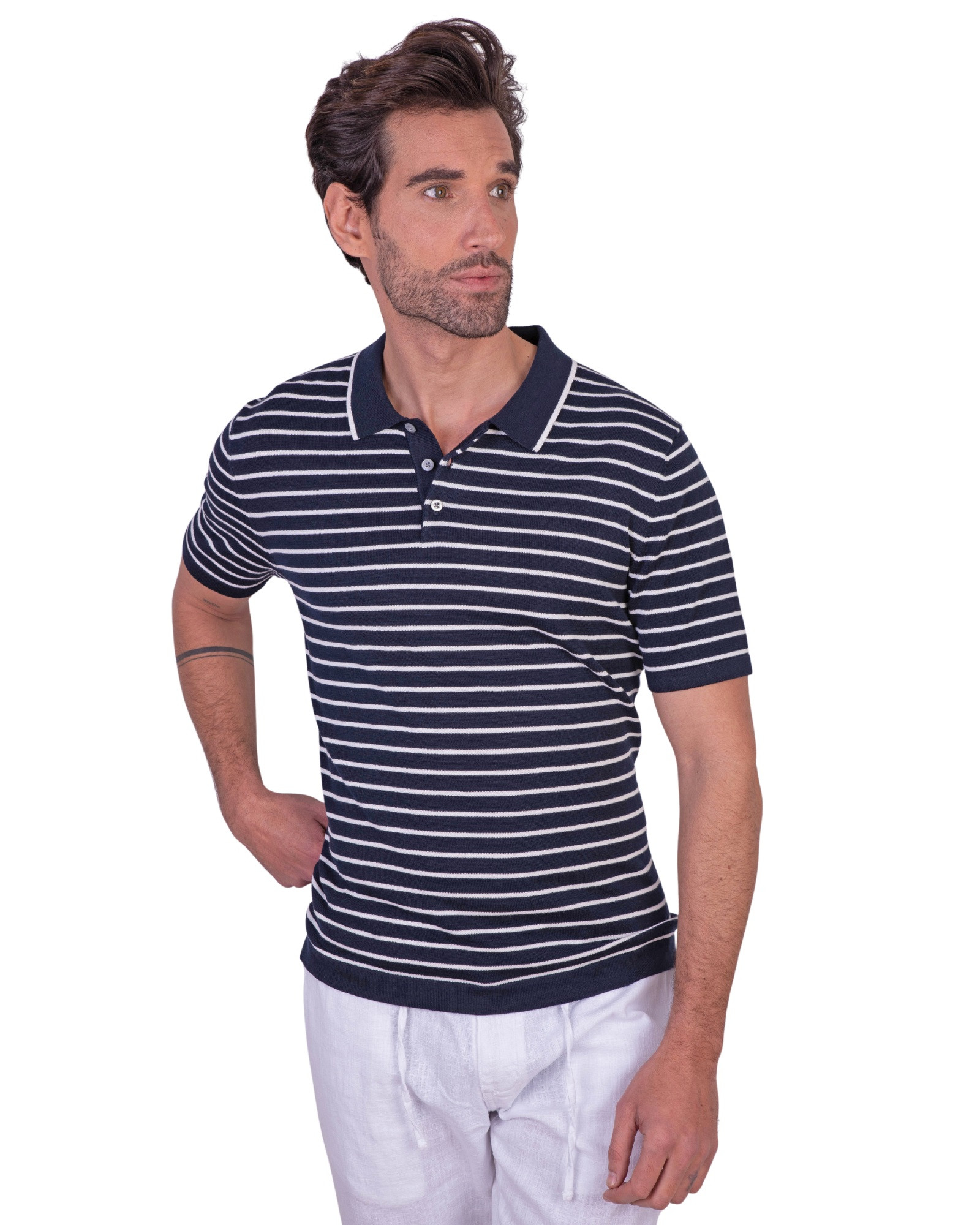 Polo manga corta tricotosa rayas blanco serie 10960
