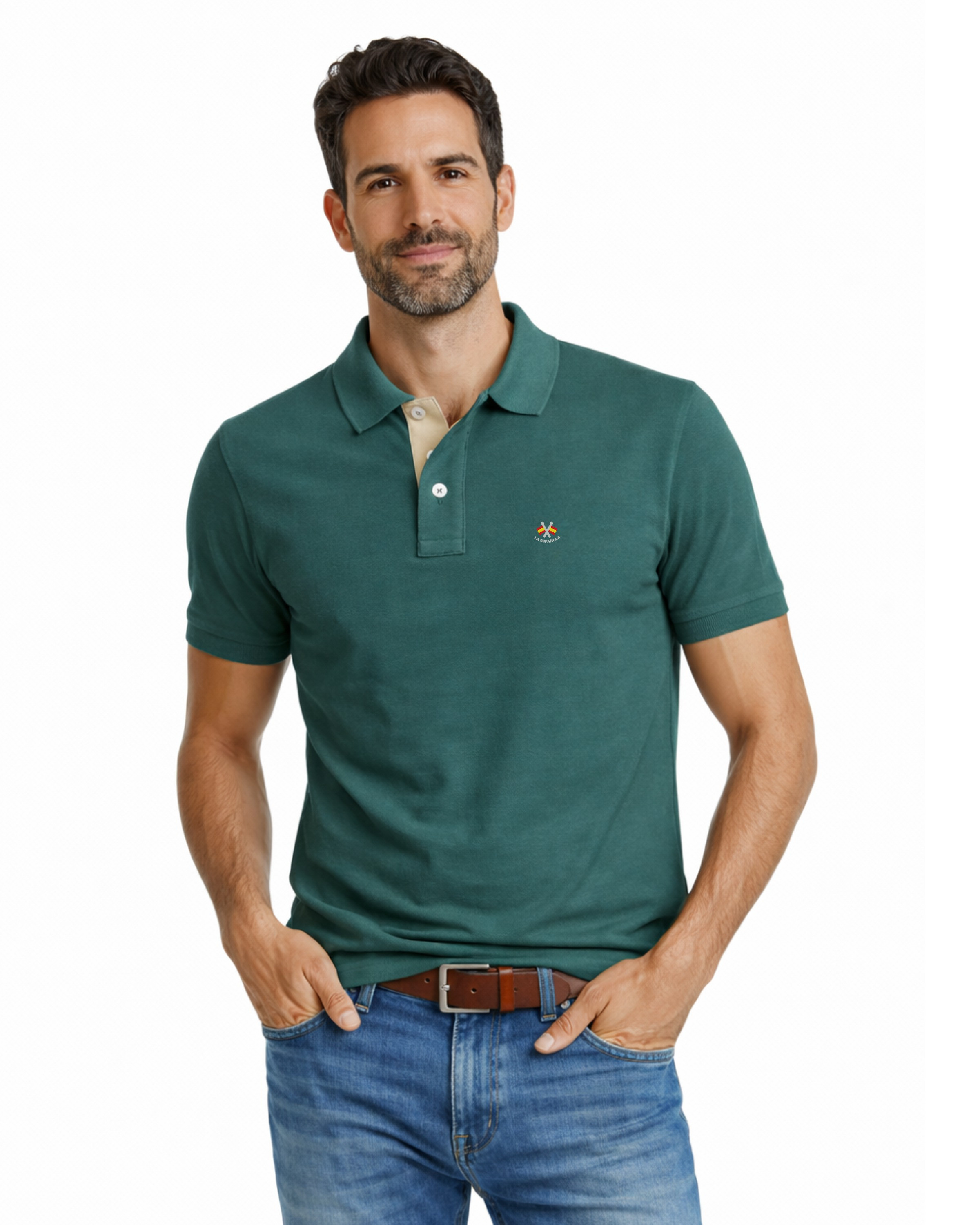 Serie 10951 Polo manga corta liso granito basico color verde botella