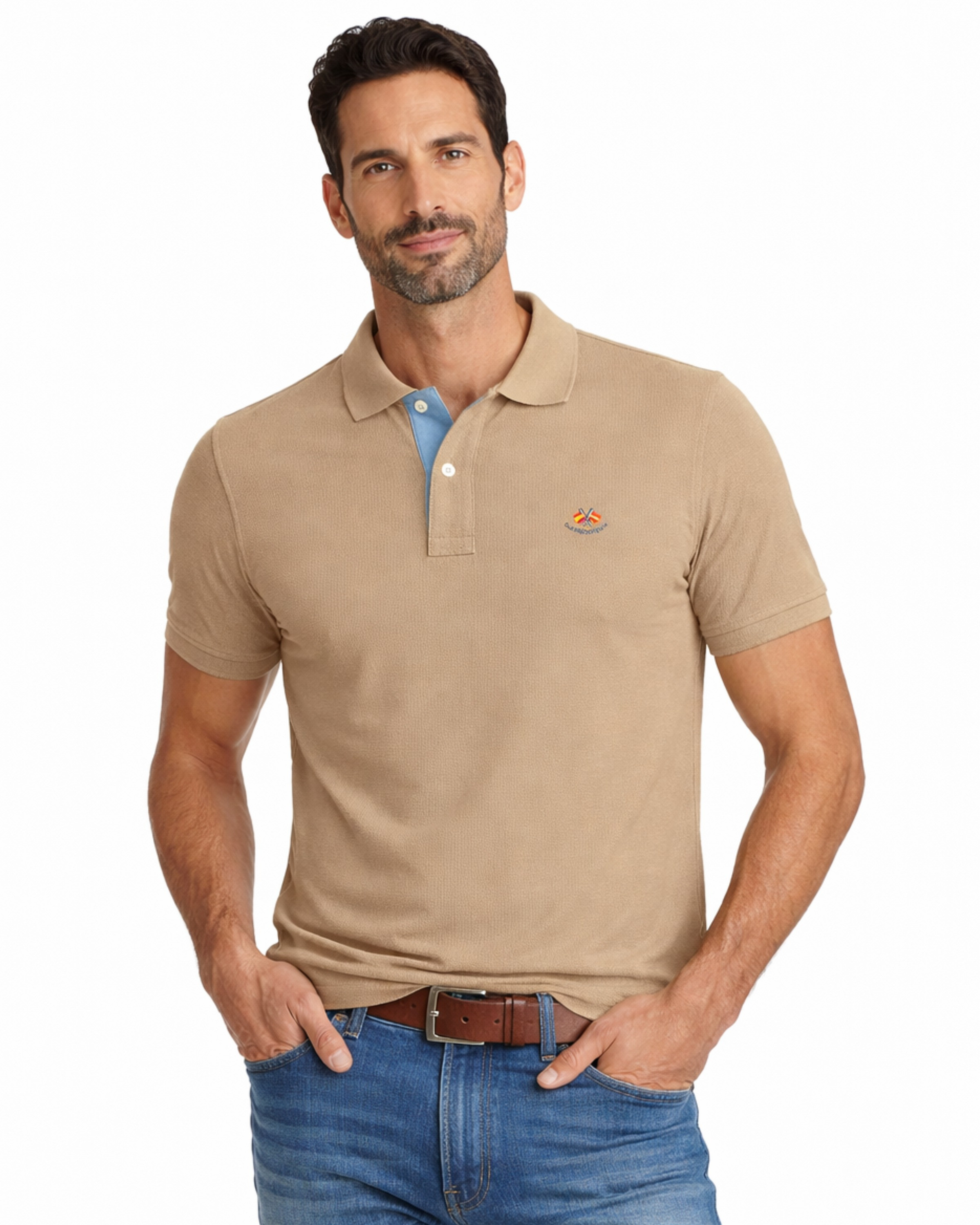 Polo manga corta liso granito basico camel serie 10951