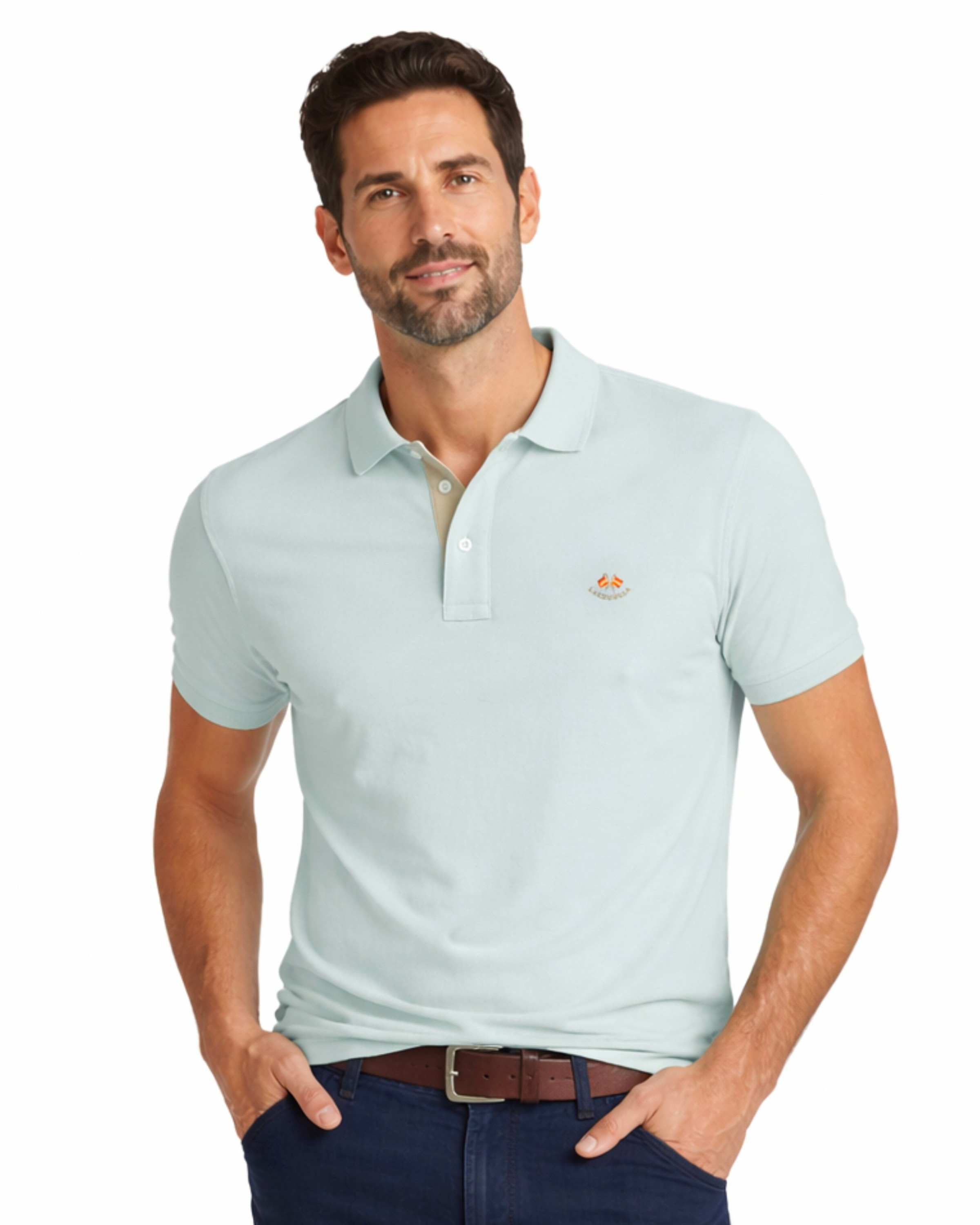 Polo manga corta liso granito basico  verde agua serie 10951