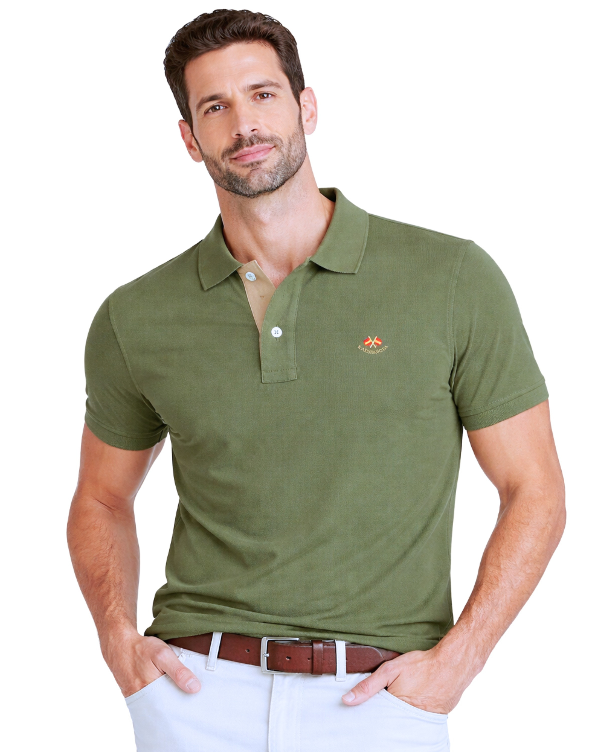 Serie 10951 Polo manga corta liso granito basico color verde kaky