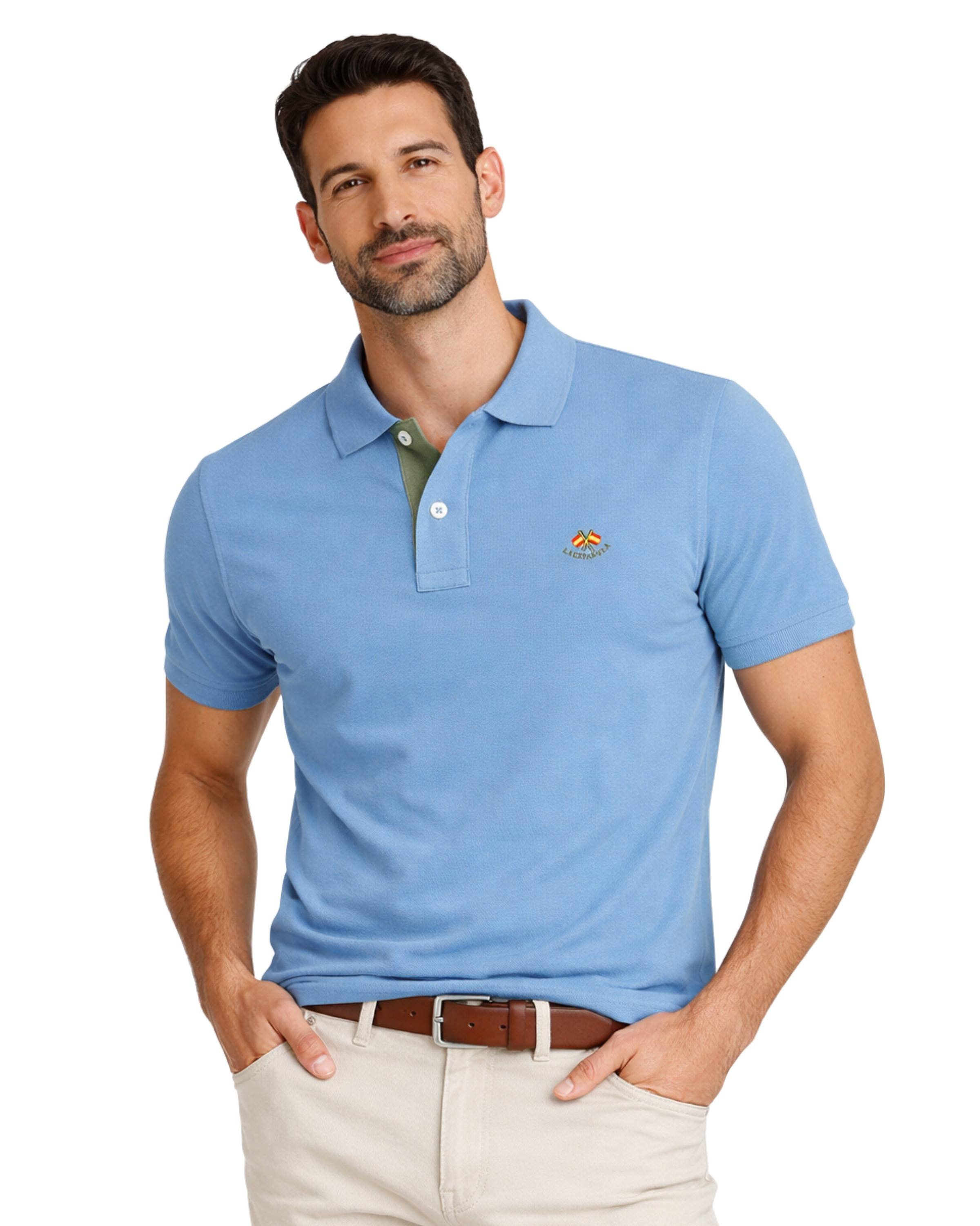 Polo manga corta liso granito basico azul serie 10951