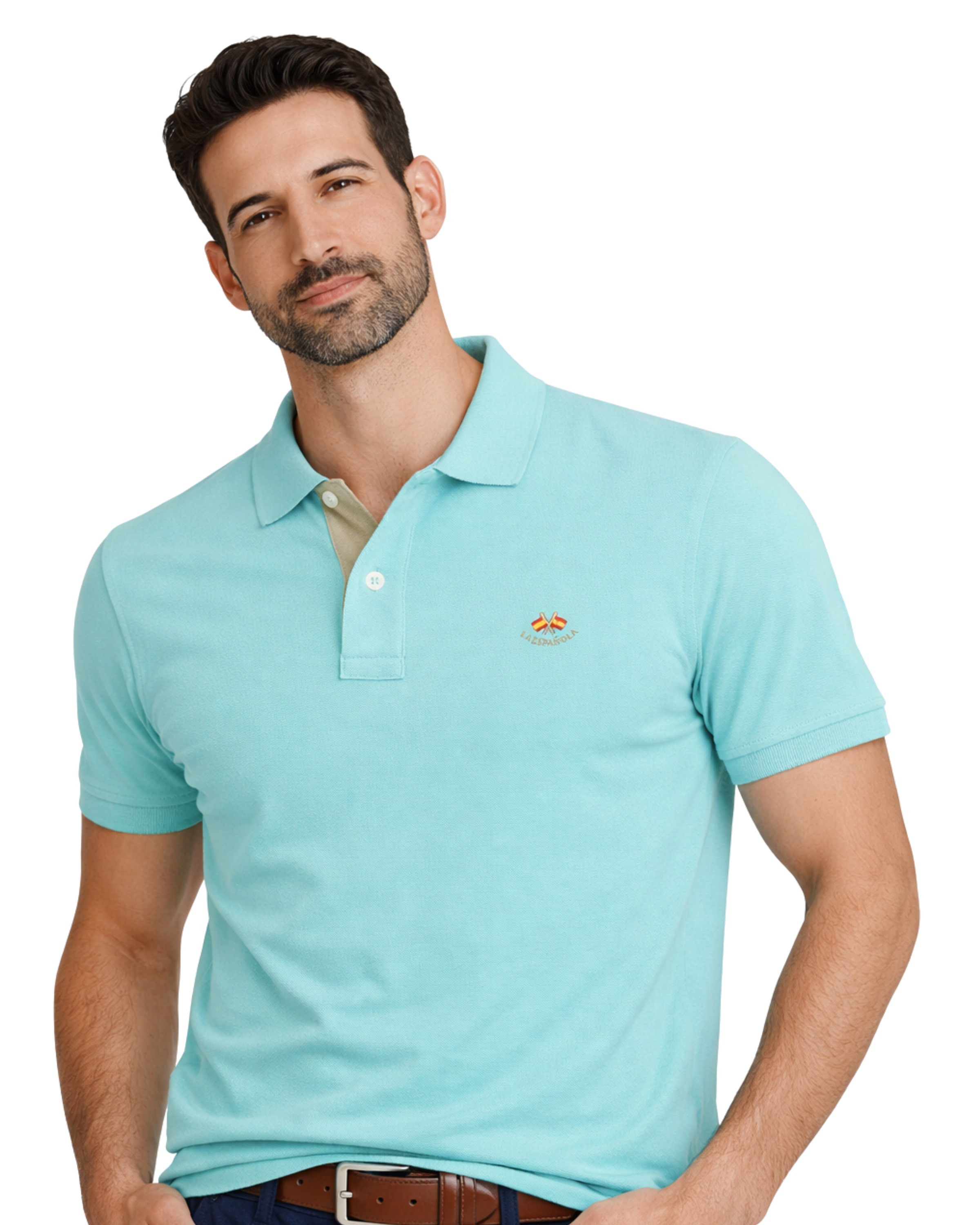 Polo manga corta liso granito basico azul turquesa serie 10951