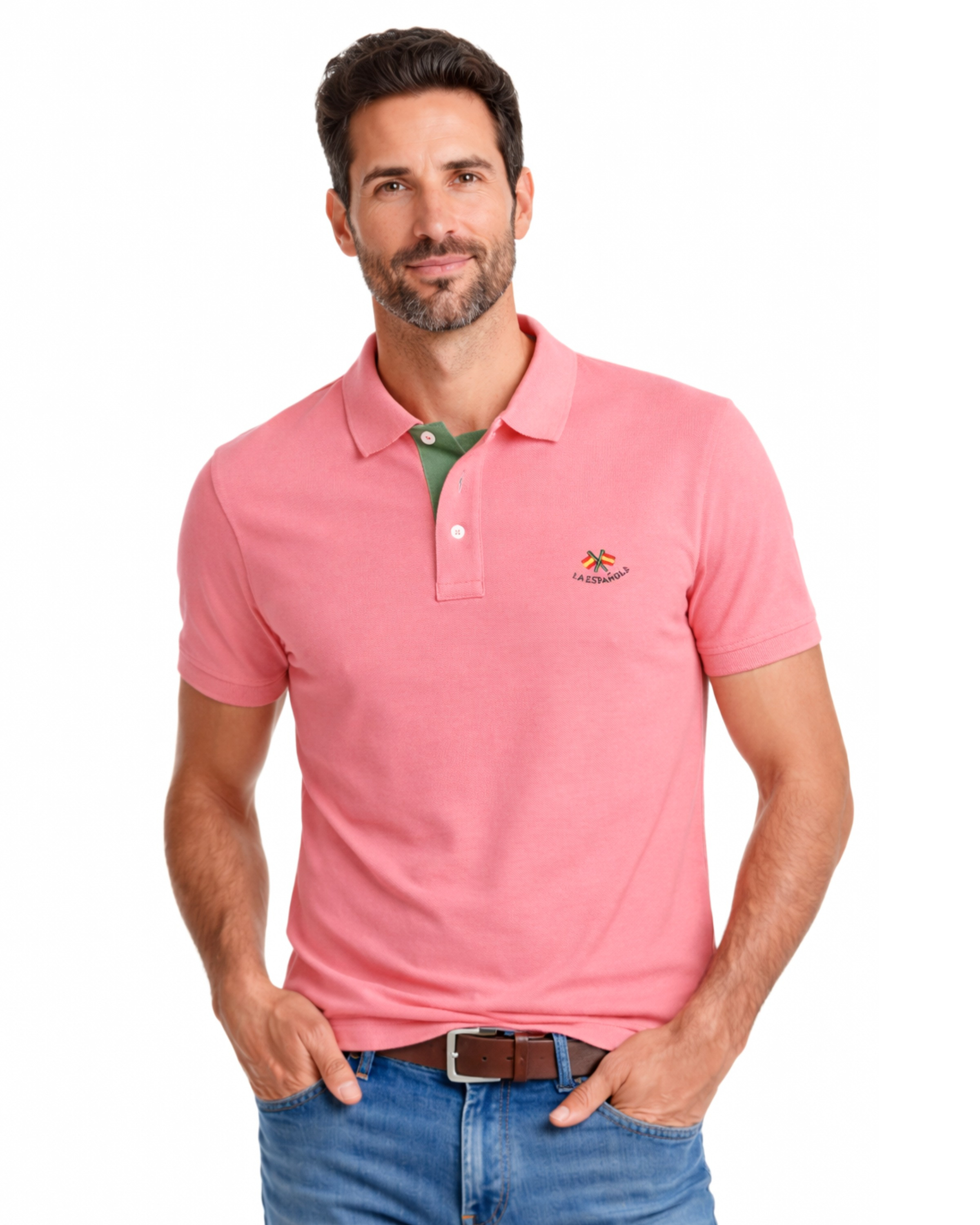 Polo manga corta liso granito basico rosa serie 10951