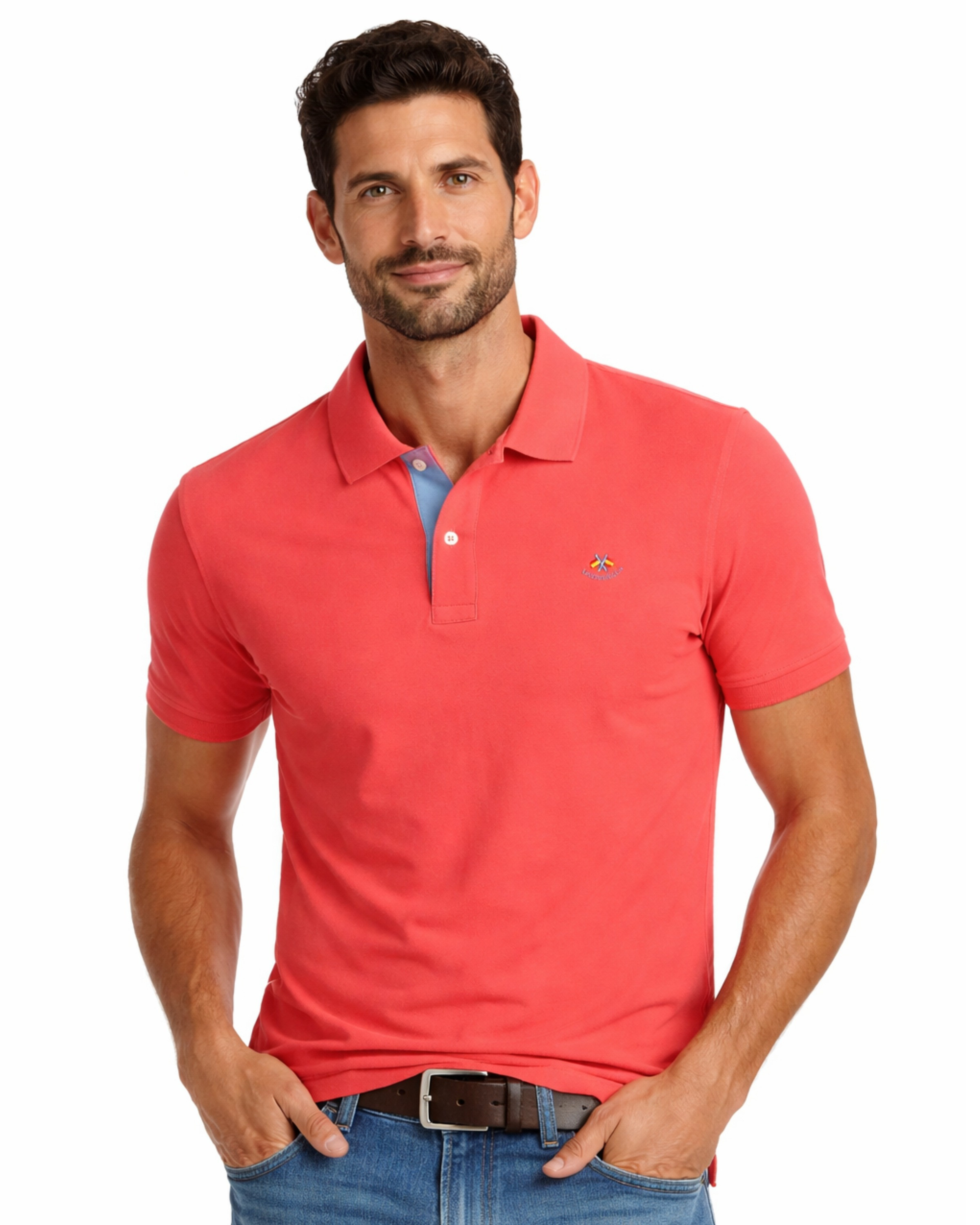 Serie 10951 Polo manga corta liso granito basico color coral