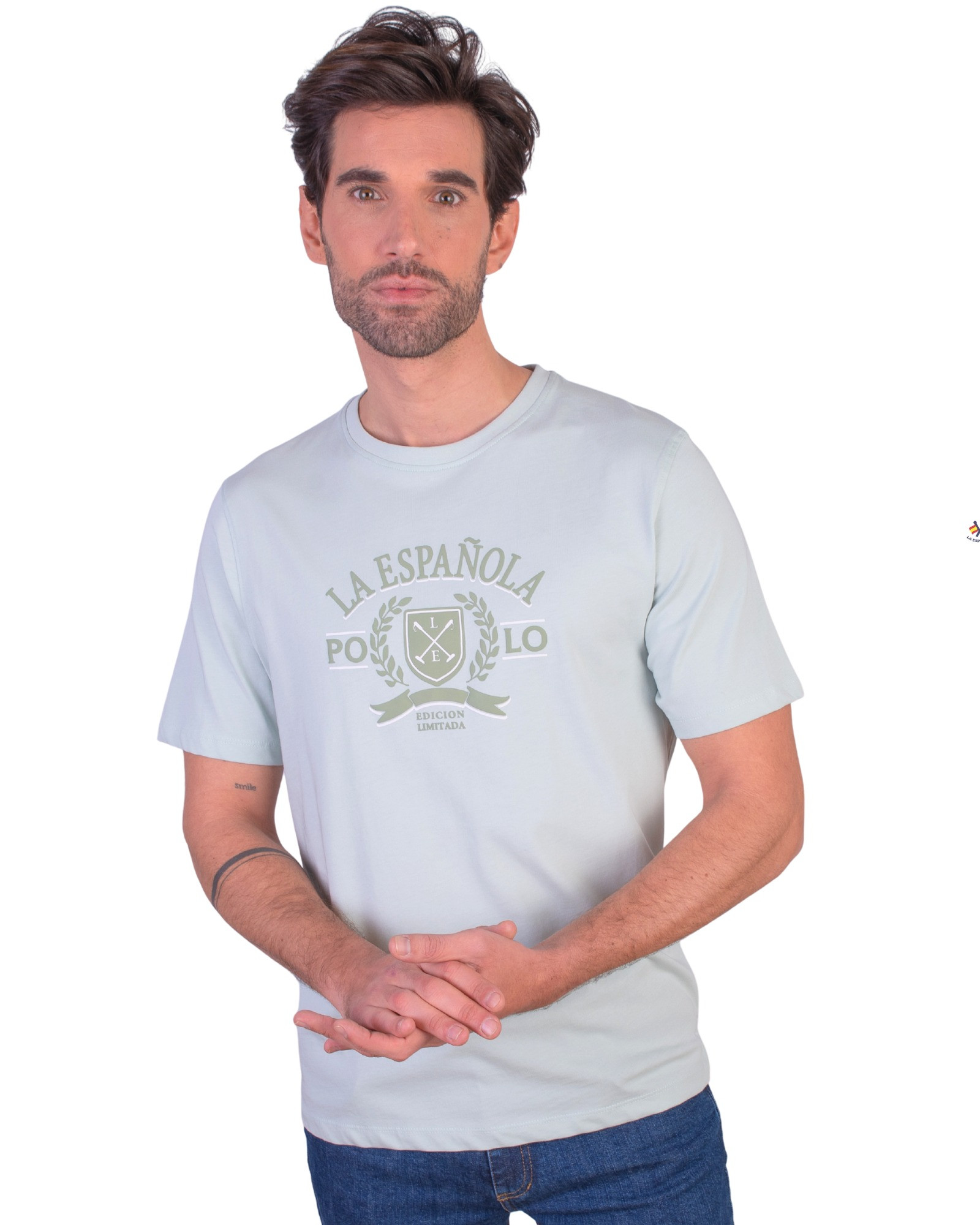 Serie 10949 Camiseta cuello caja estampada algodón organico