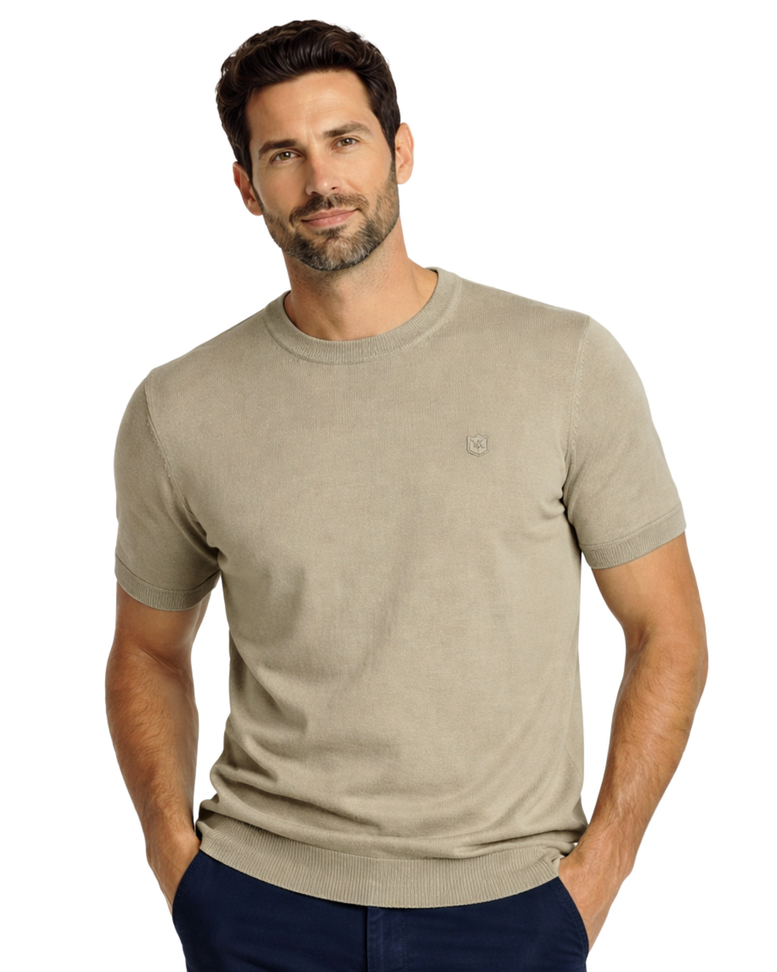 Serie 412 Suéter cuello caja liso básico tricotosa color verde