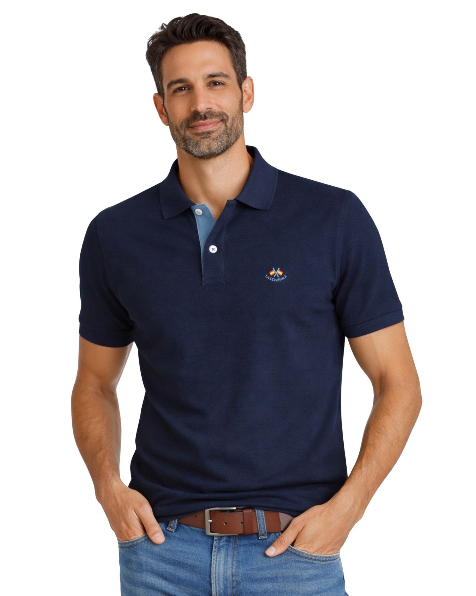 Serie 10951 Polo manga corta liso granito basico color azul marino