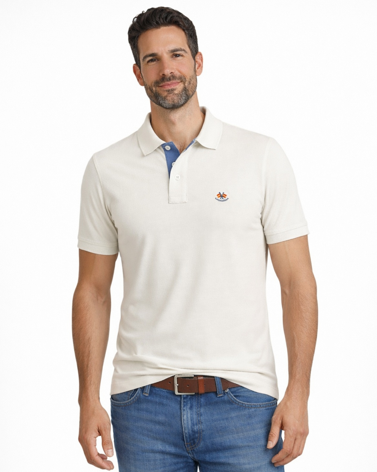 Polo manga corta liso granito basico blanco serie 10951