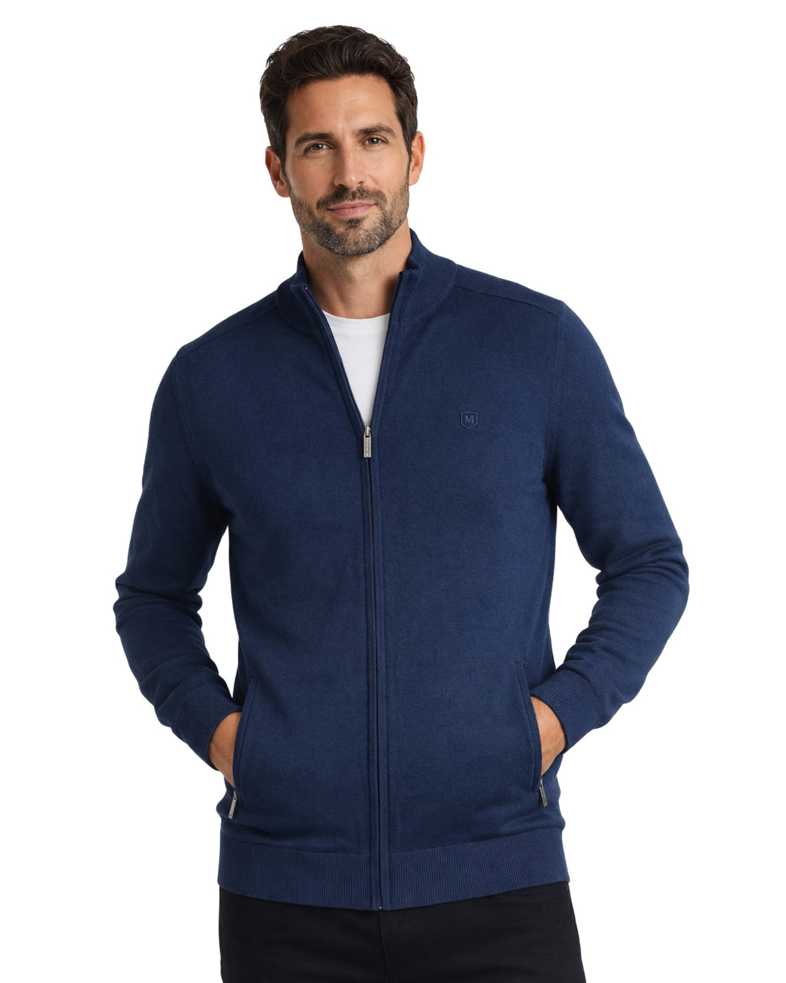 Serie 601 Chaqueta cremallera con bolsillos tricotosa manga larga color azul marino