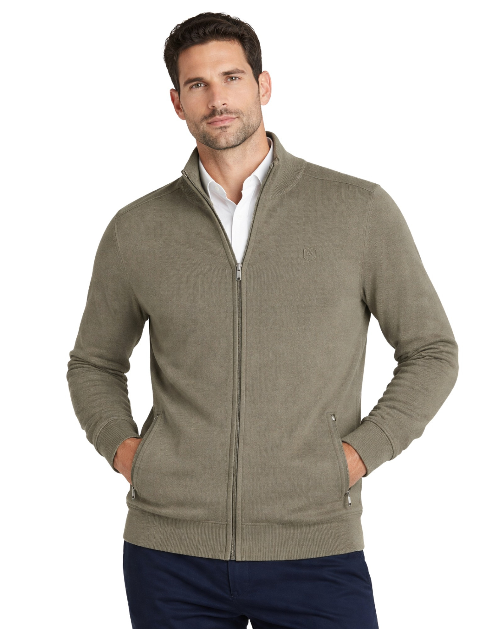 Serie 601 Chaqueta cremallera con bolsillos tricotosa manga larga color verde