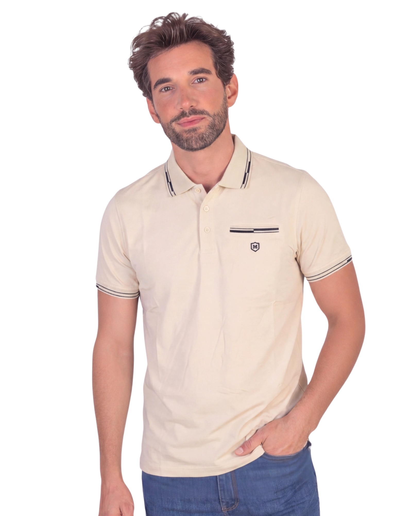 Serie 701 Polo manga corta tejido técnico nylon-spandex color camel