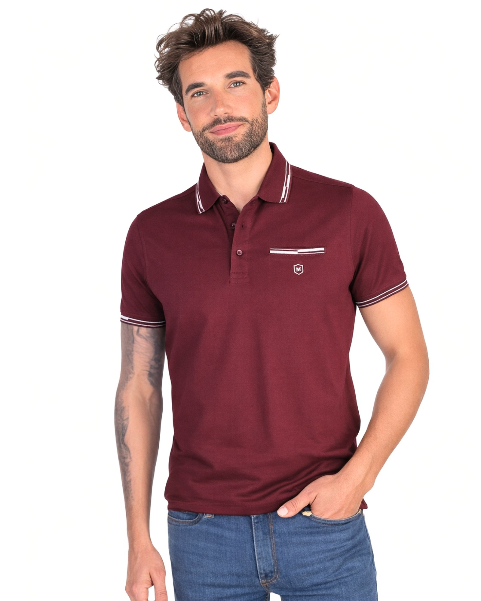 Serie 701 Polo manga corta tejido técnico nylon-spandex color dark red