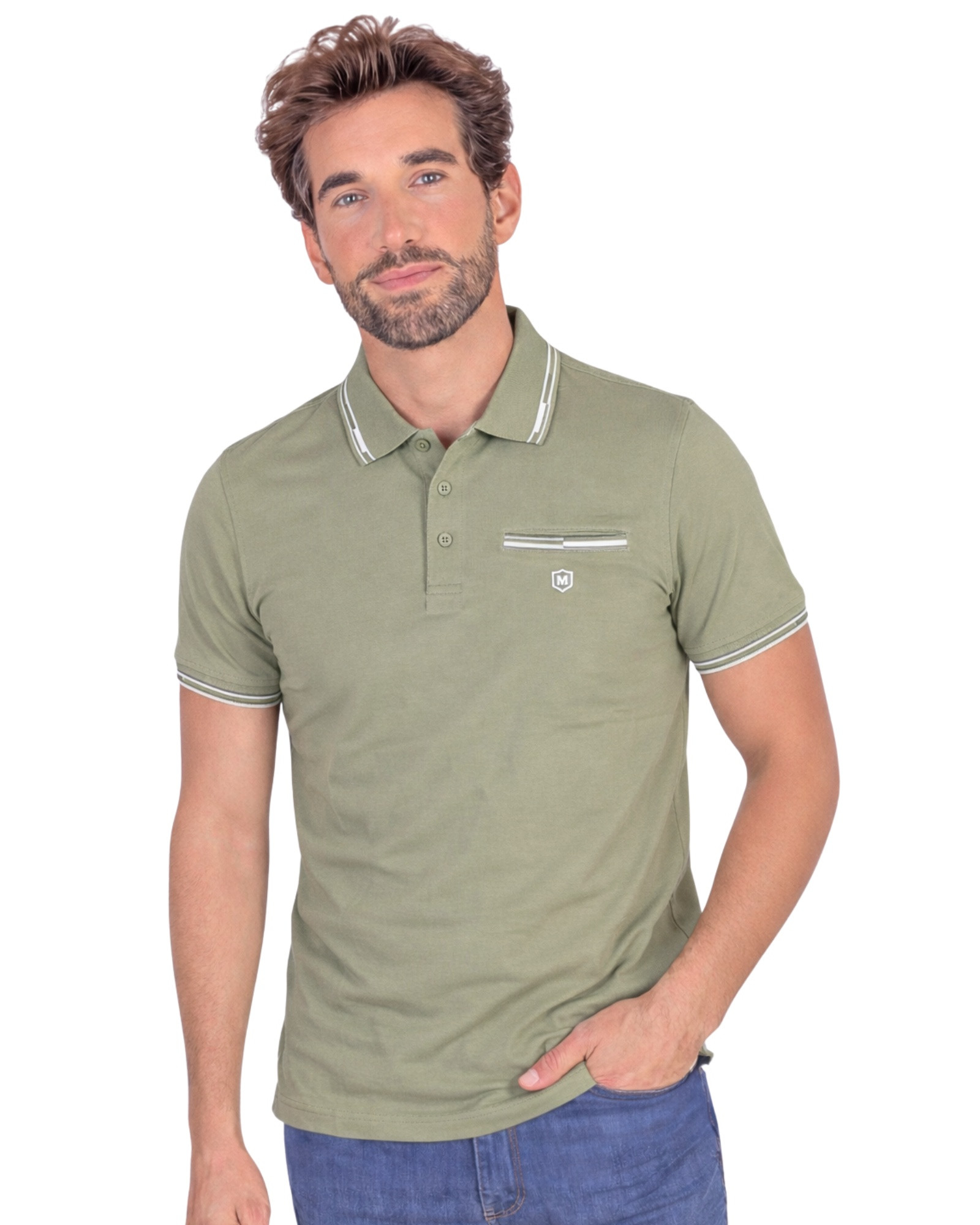 Serie 701 Polo manga corta tejido técnico nylon-spandex color kaky