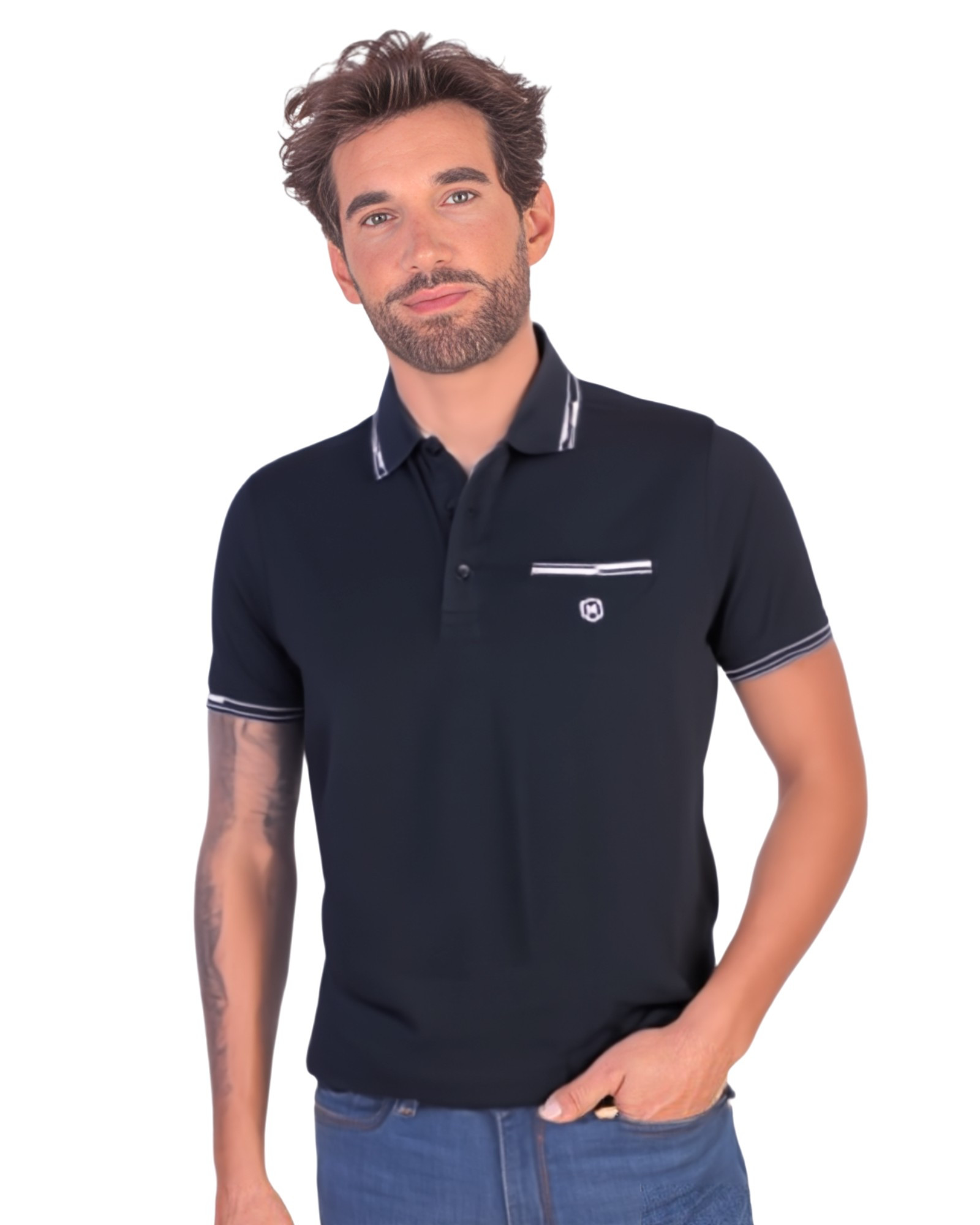 Serie 701 Polo manga corta tejido técnico nylon-spandex color azul marino