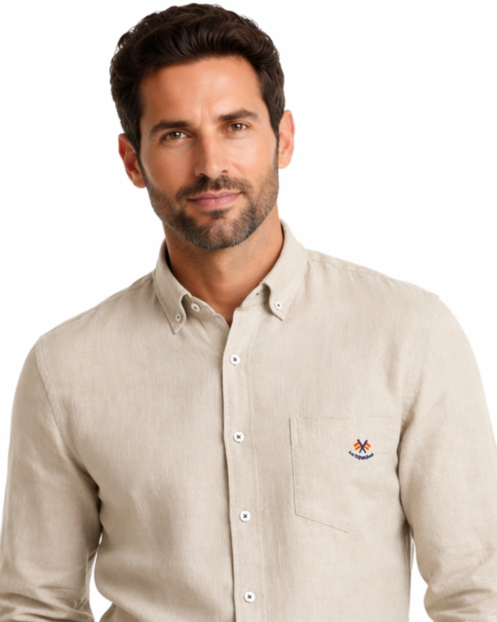 Camisa regular tejido oxford con bolsillo serie 35505 c10 beige
