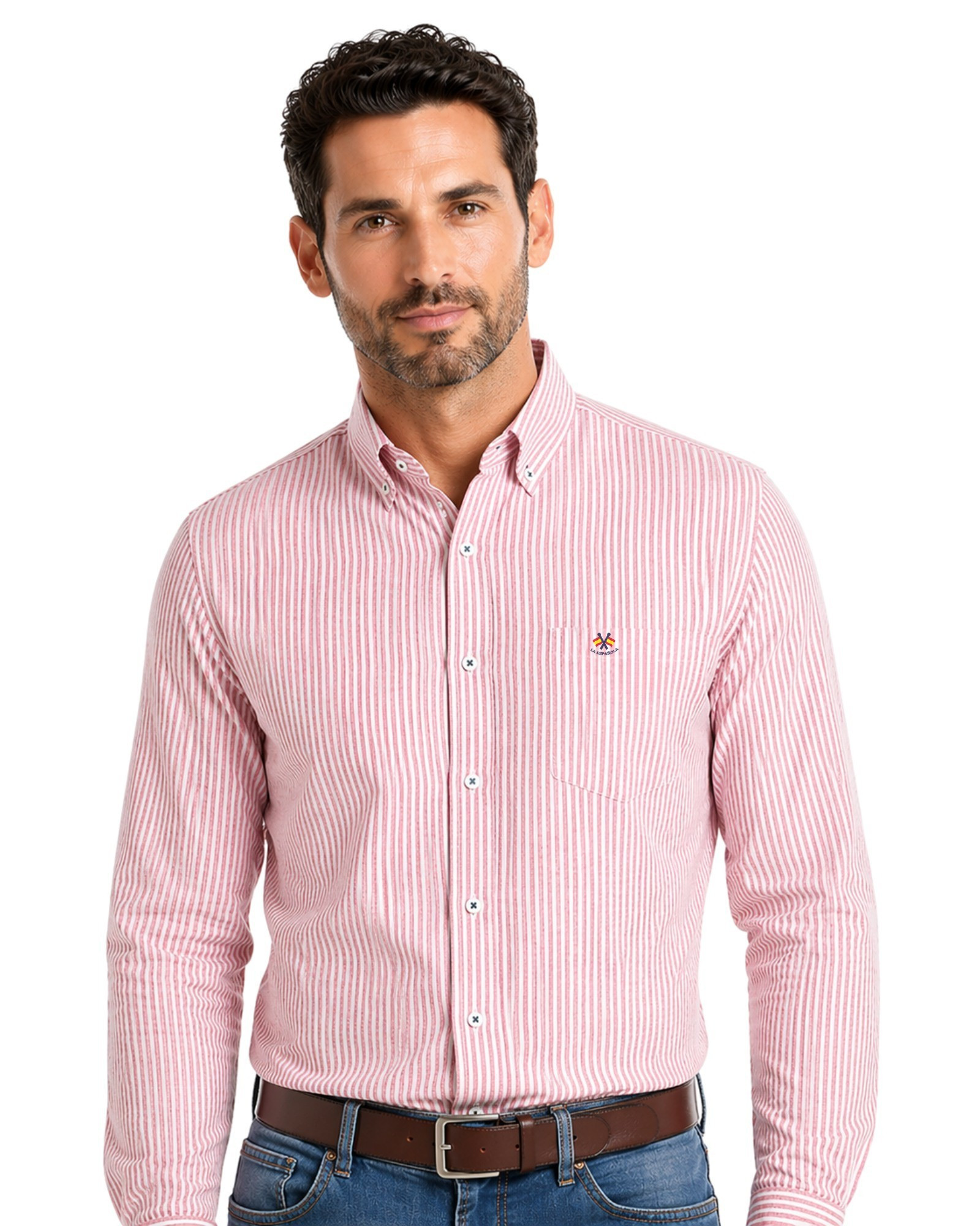 Camisa regular tejido oxford rayas con bolsillo serie 36399 rojo c4