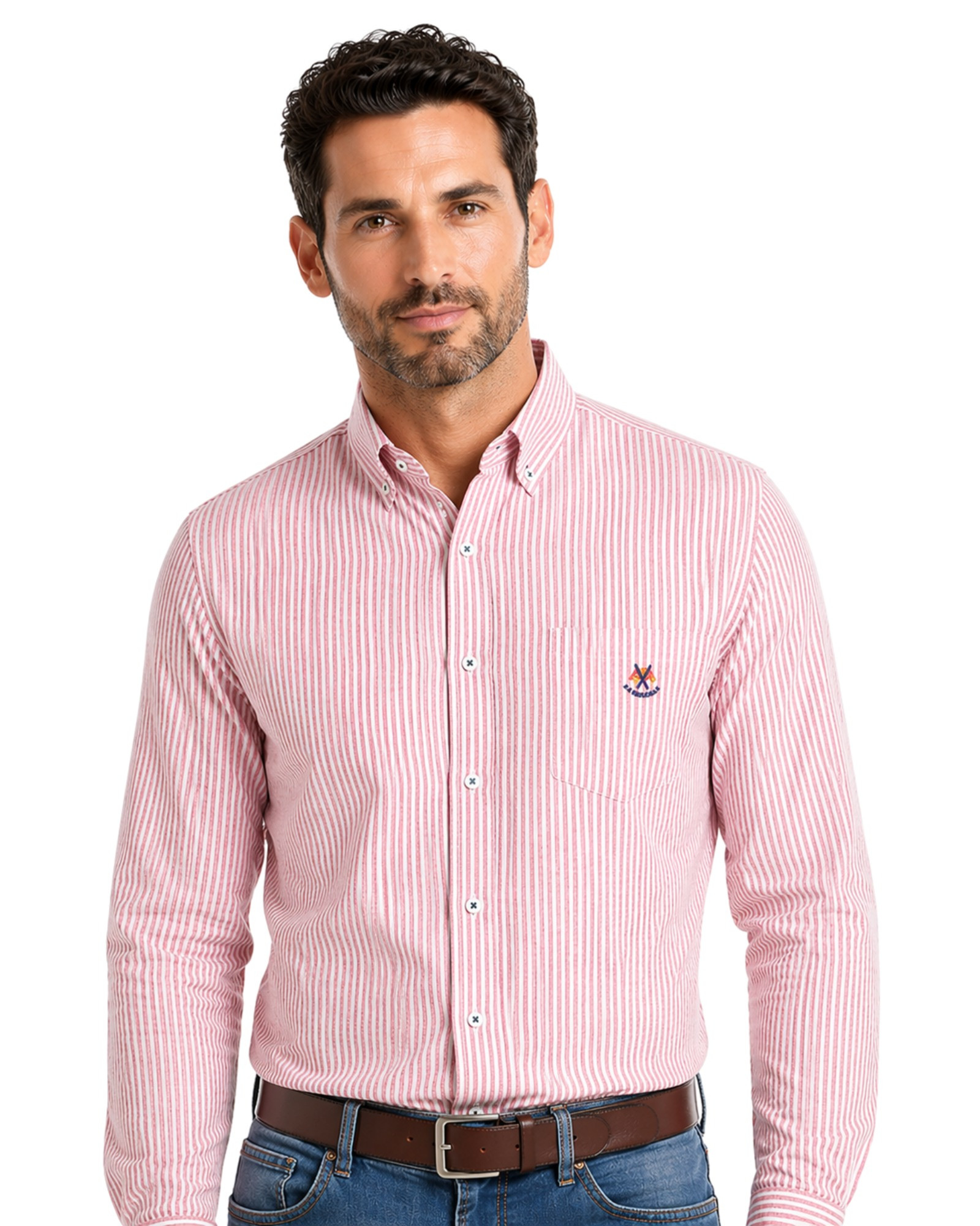 Camisa regular tejido oxford rayas con bolsillo serie 36399 rojo c4
