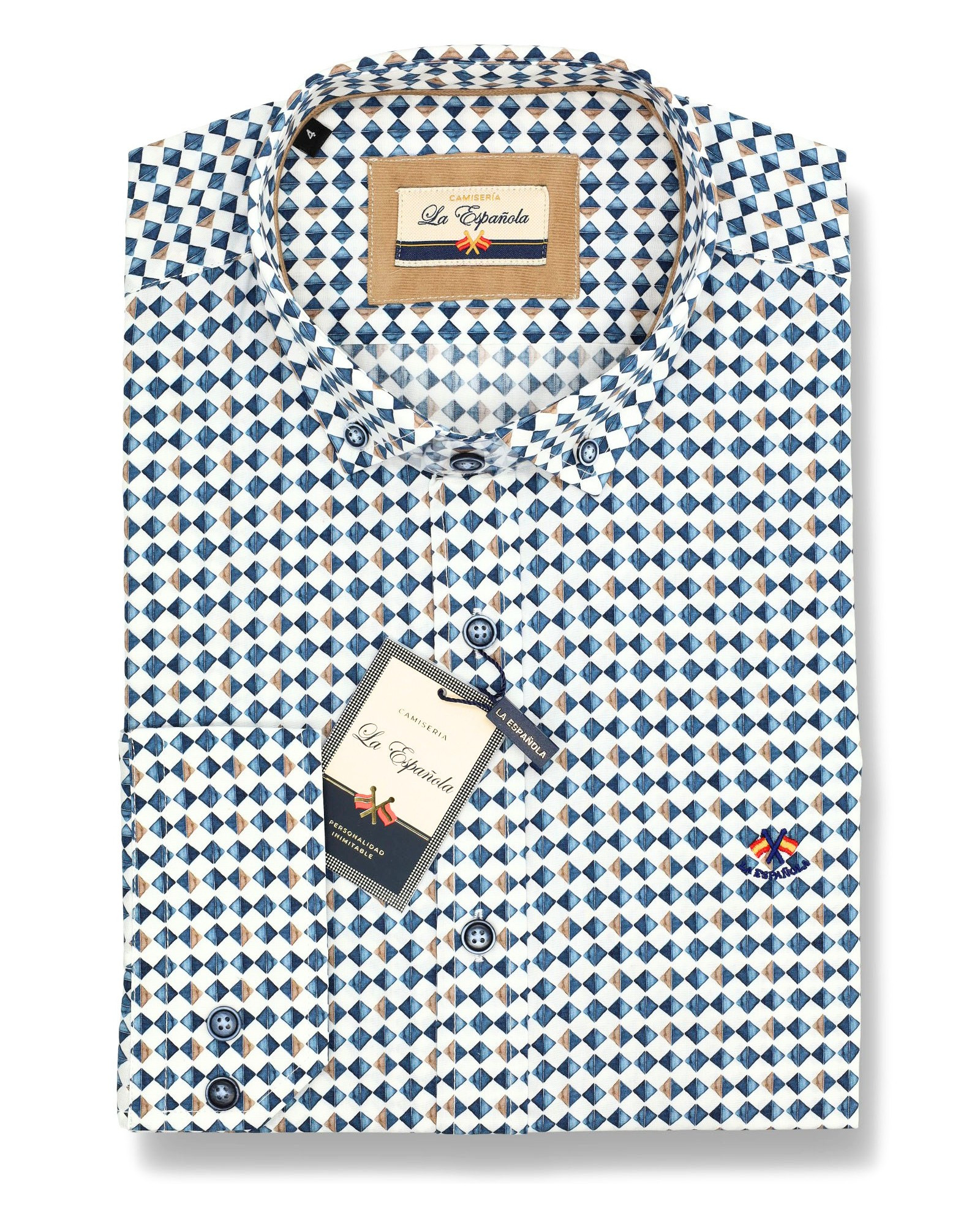 Camisa microestampada  algodón  cuello botón serie 56626