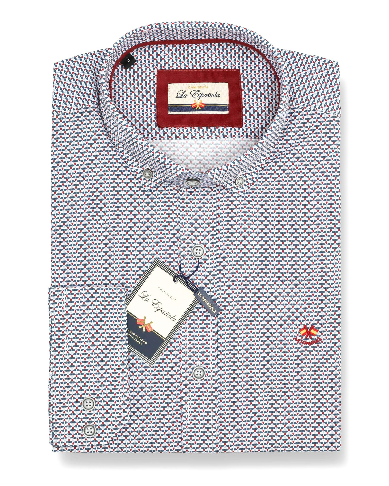 Camisa microestampada  algodón  cuello botón serie 56629
