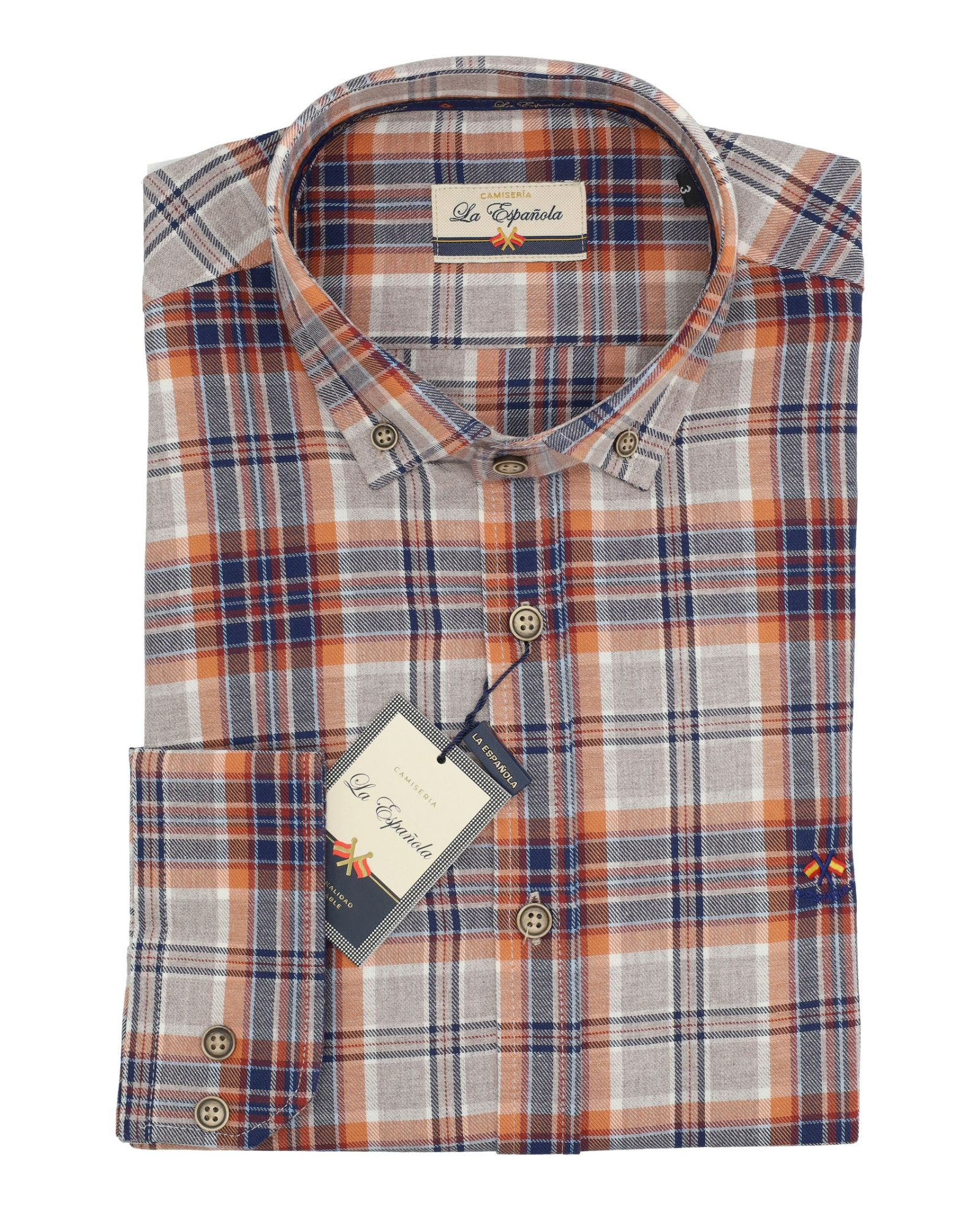 Camisa cuadros  algodón  cuello botón serie 56409