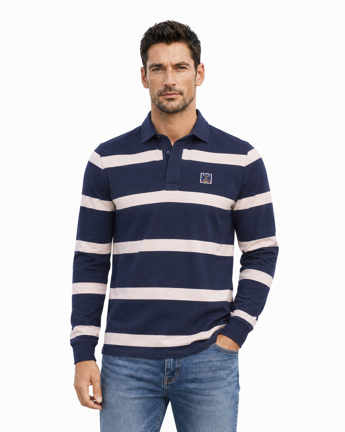Polo manga larga rayas algodón color azul marino serie 10997