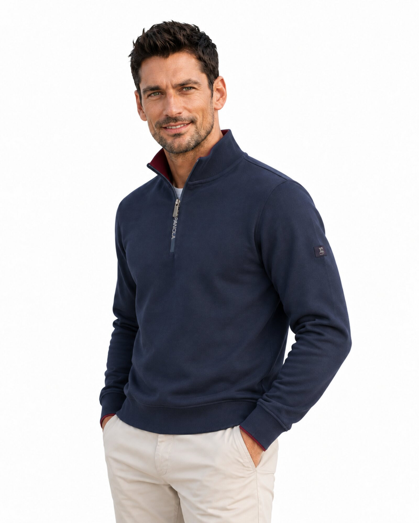 Sudadera cuello cremallera algodón color azul marino serie 11000