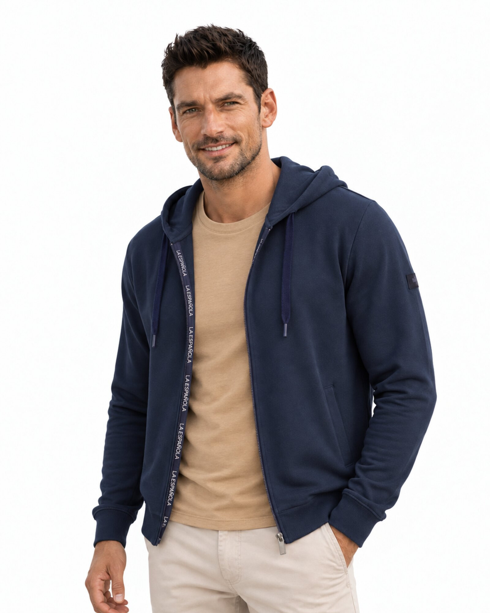 Sudadera cremallera capucha algodón color azul marino serie 11001