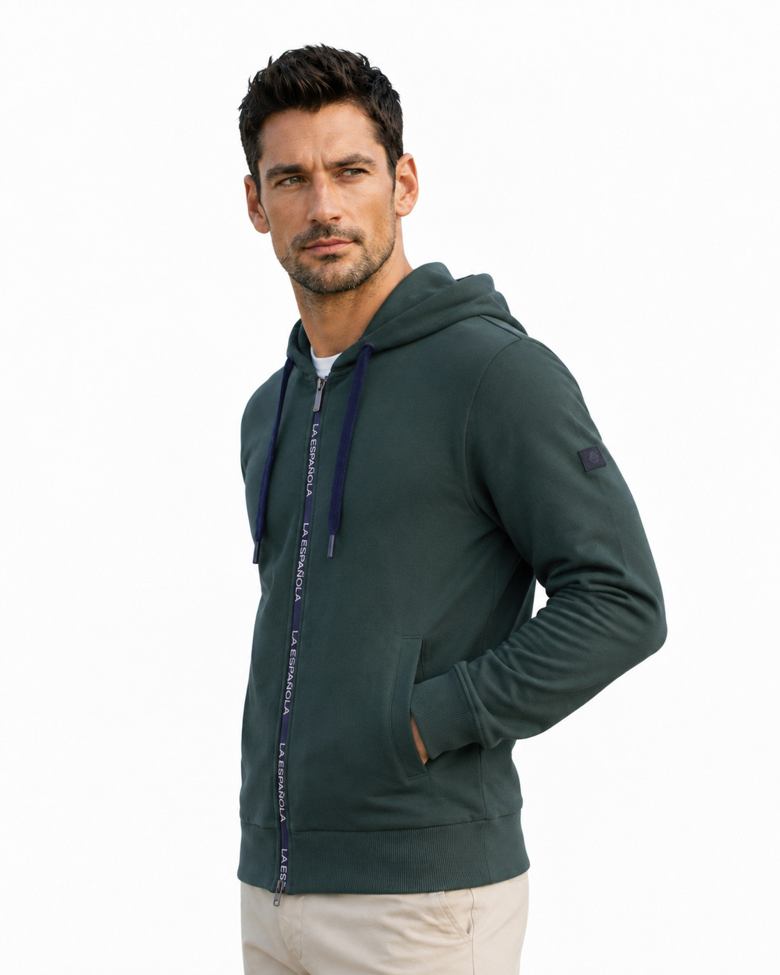 Sudadera cremallera capucha algodón color verde serie 11001
