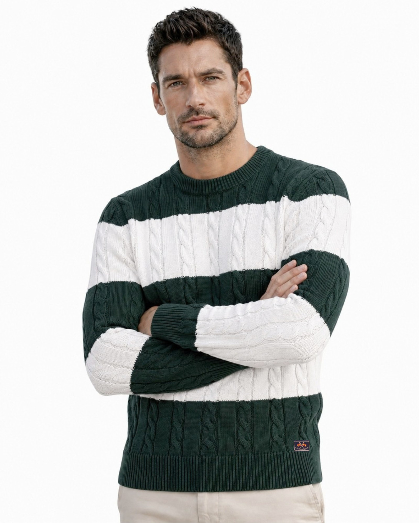 Suéter cuello caja ochos combinado color verde serie 11009