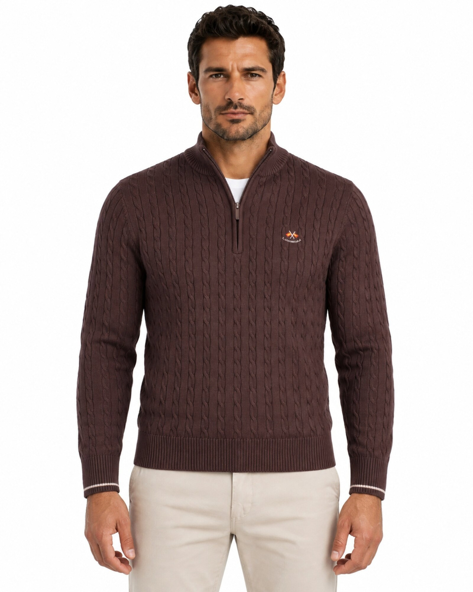 Suéter cuello cremallera ochos color marrón serie 11010