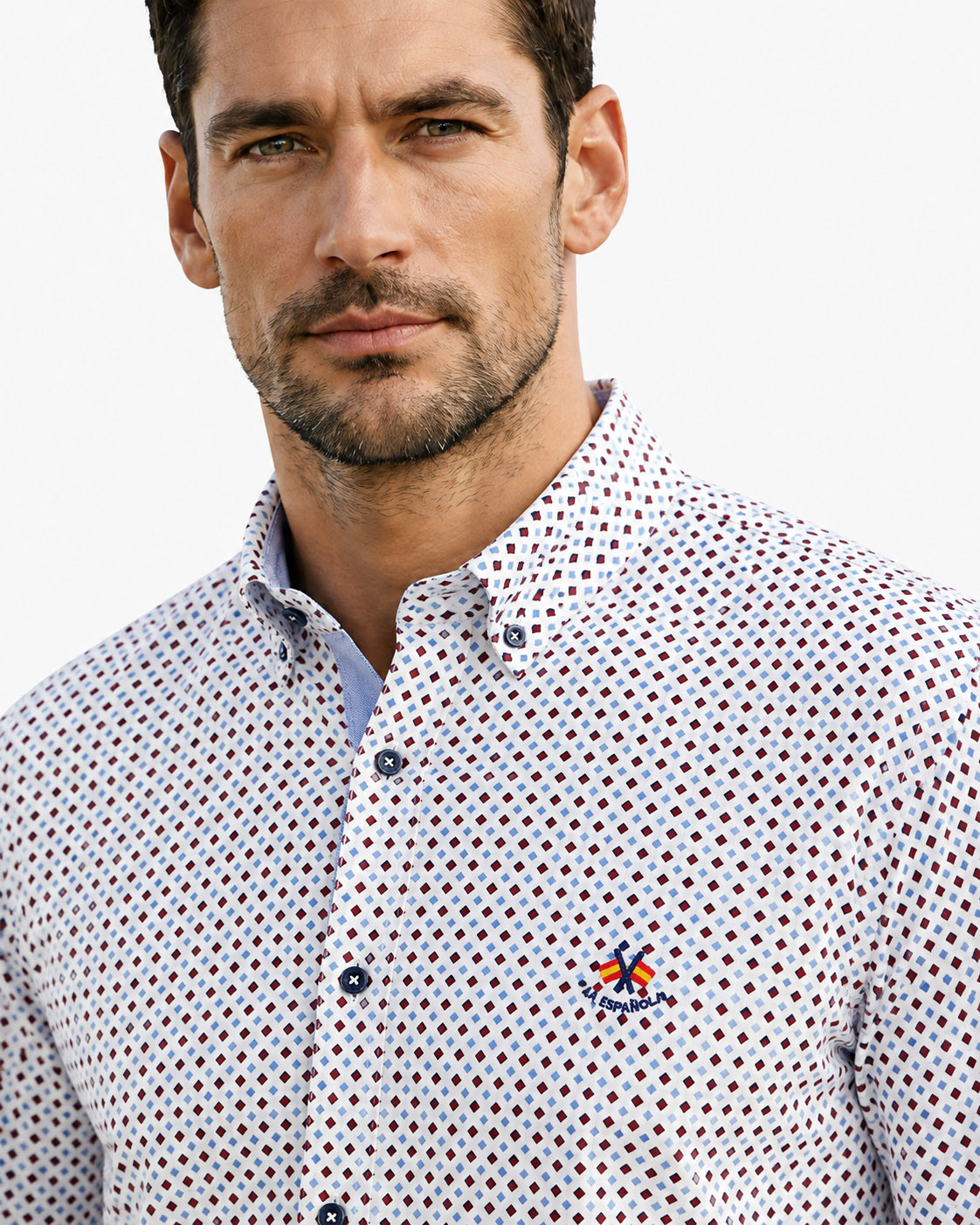 Camisa microestampada  algodón  cuello botón serie 56637